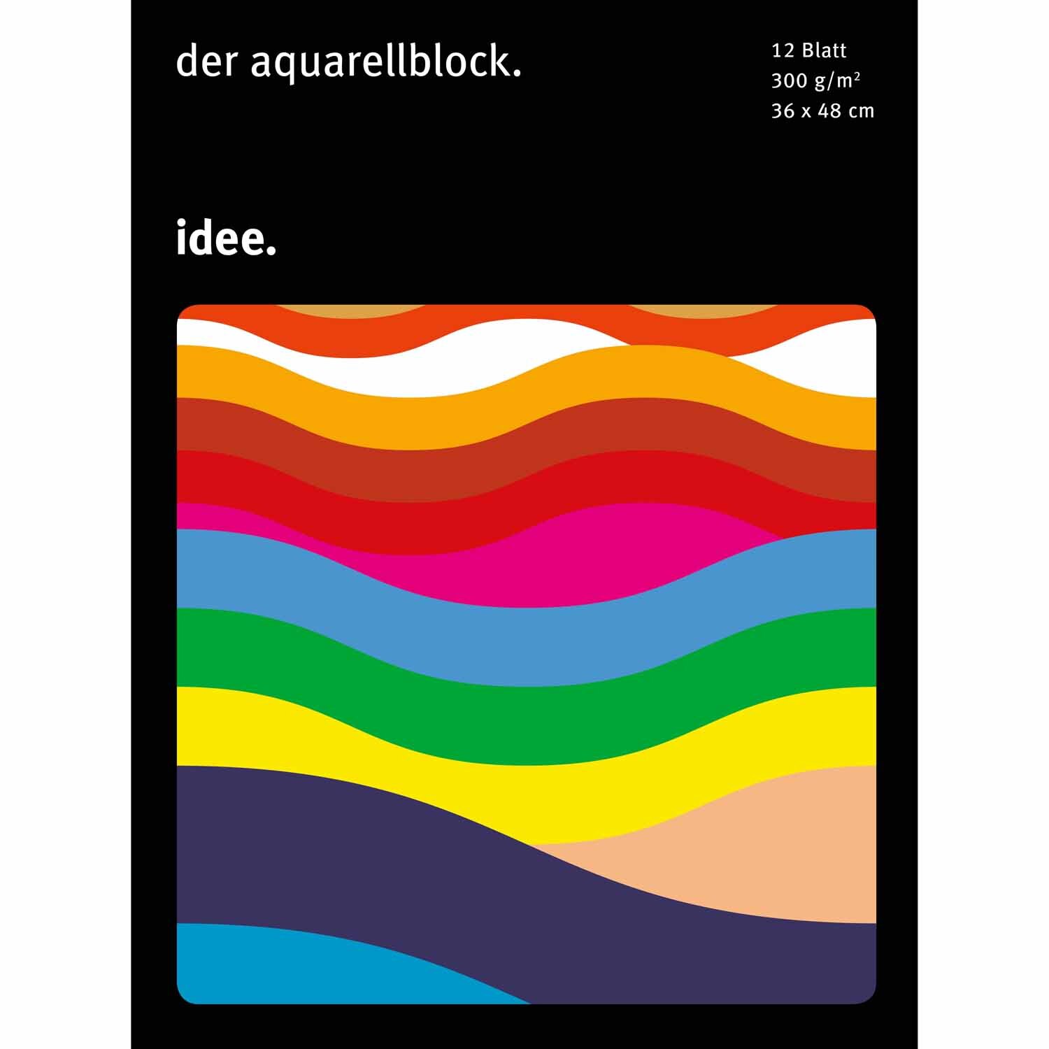 Studienaquarellblock 36x48cm mit 12 Blatt, bunte Wellen auf schwarzem Hintergrund, von idee. Creativmarkt.