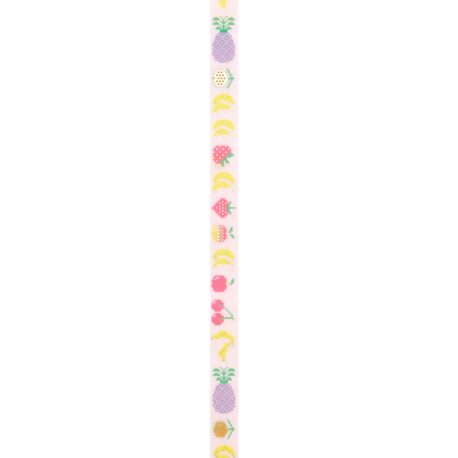 Paper Poetry Tape Futschikato Früchte, 1,5cmx10m, zeigt bunte Früchte auf weißem Hintergrund. Ideal für kreative Bastelprojekte.