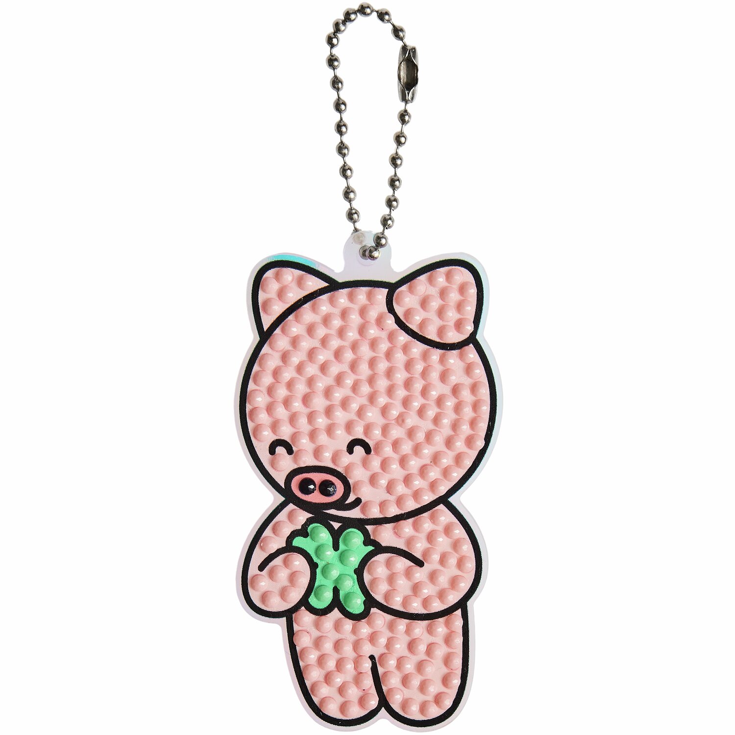 Diamond Painting Aufhänger Tiere: Süßes rosa Schweinchen mit Kleeblatt, 29-teilig, von Rico Design.