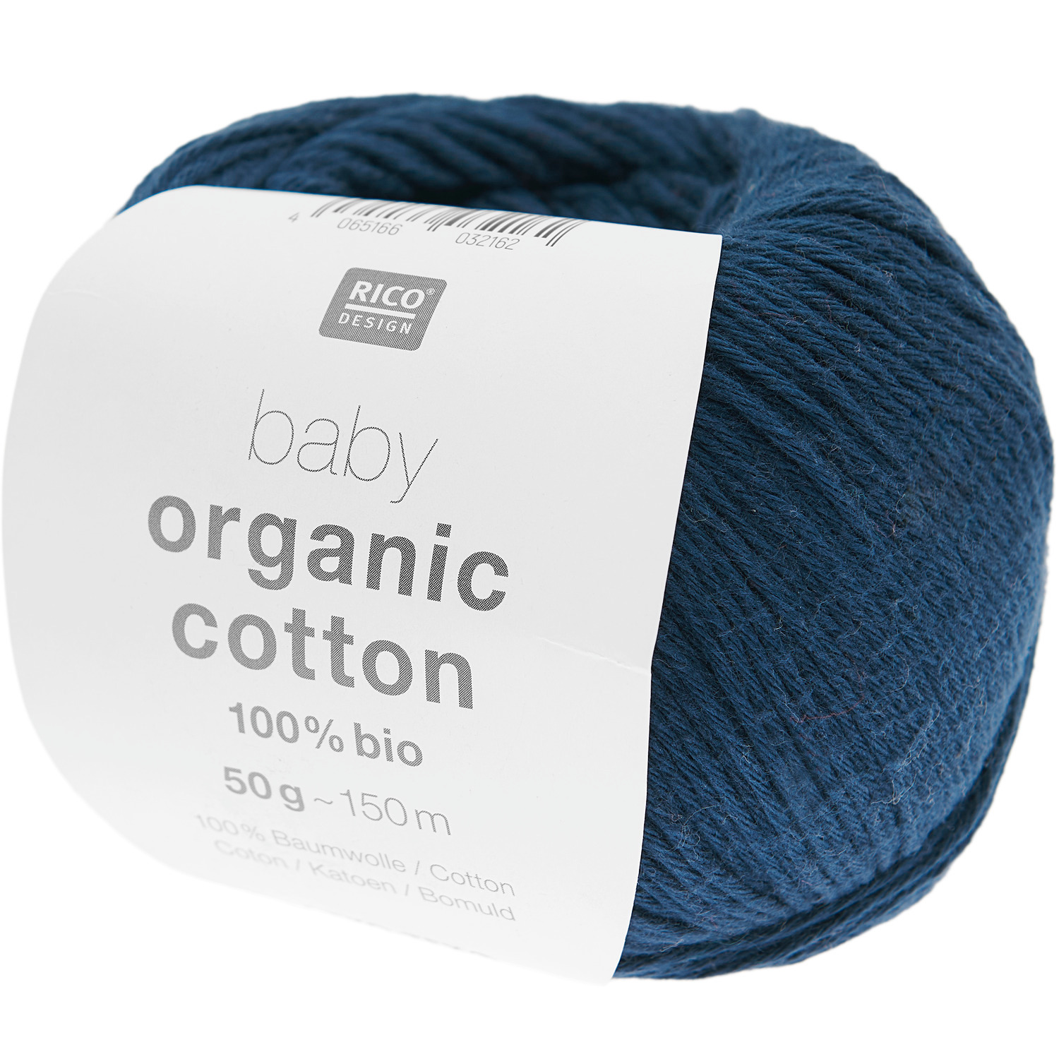 Baby Organic Cotton Strickgarn in Marineblau von Rico Design, 100% Bio-Baumwolle, 50g Knäuel. Ideal für Stricksets wie Decken und Mützen.