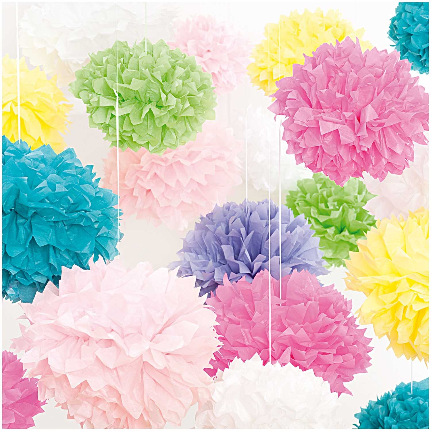 Seidenpapier Pompons 17g/m² 3 Stück in leuchtenden Farben wie Pink, Gelb und Grün von Rico Design. Ideal für Dekorationen.