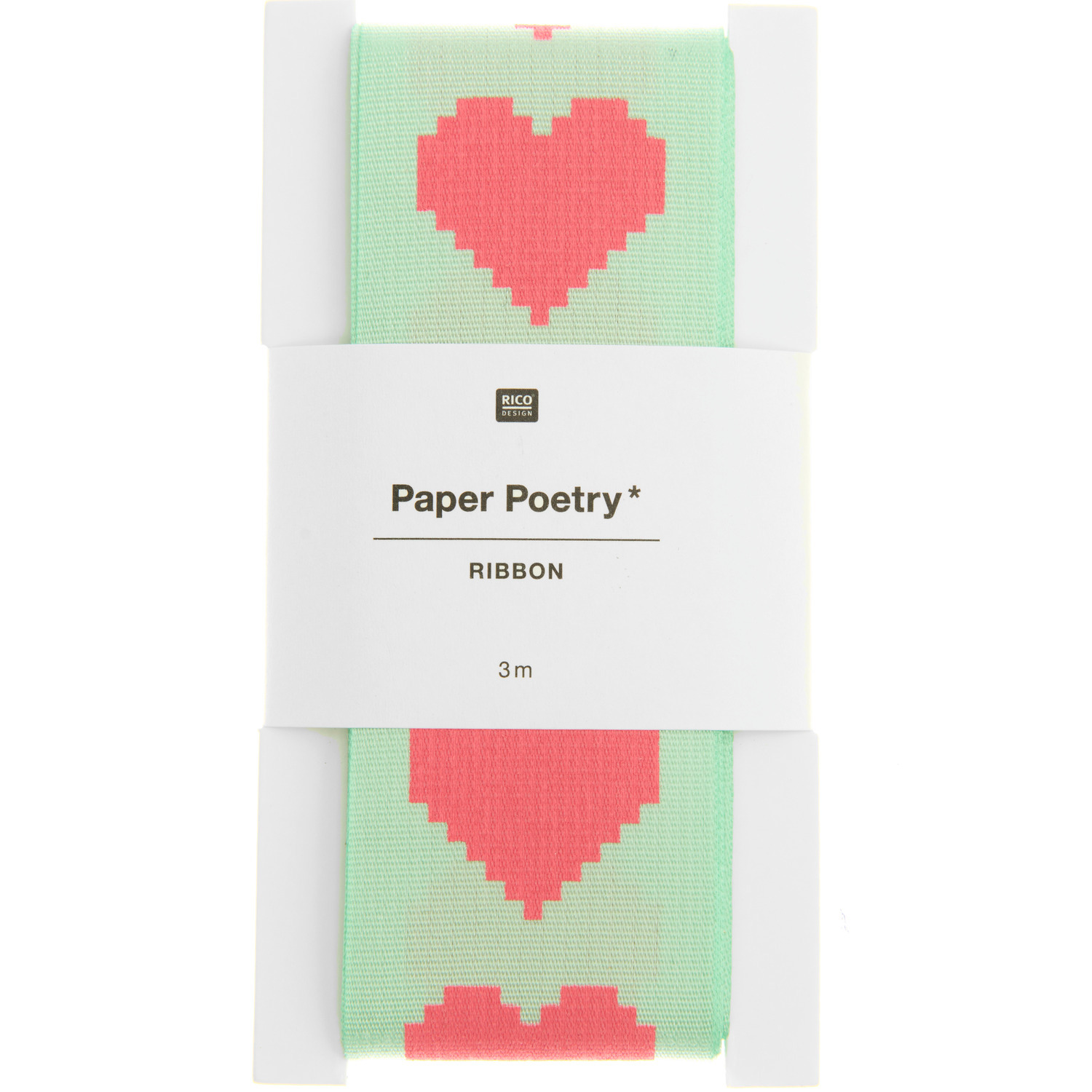 Paper Poetry Taftband Pixel Herzen 38mmx3m Farbe Mint/Neon Pink von Rico Design