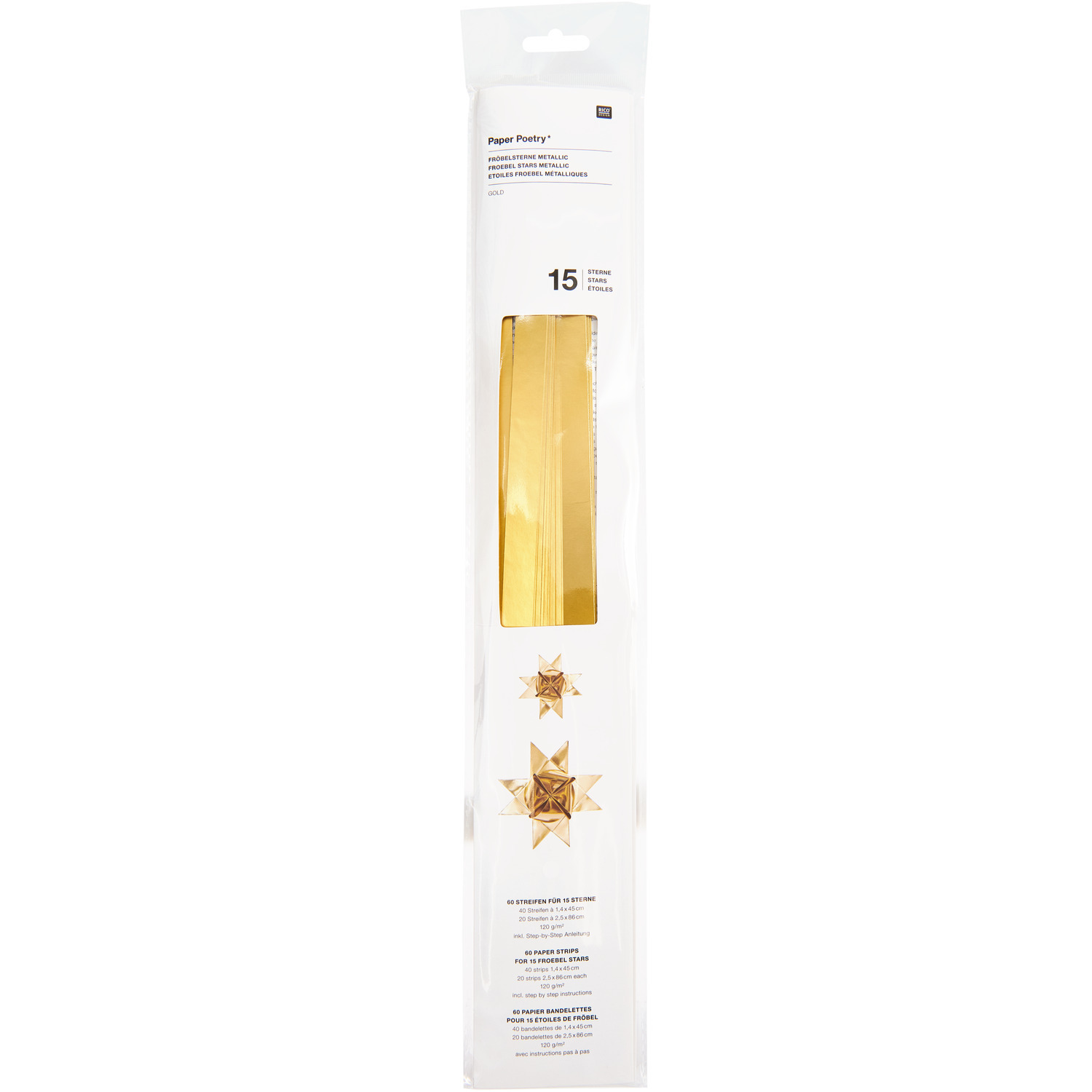 Paper Poetry Fröbelstreifen Metallic M+L 60 Stück Farbe Gold von Rico Design