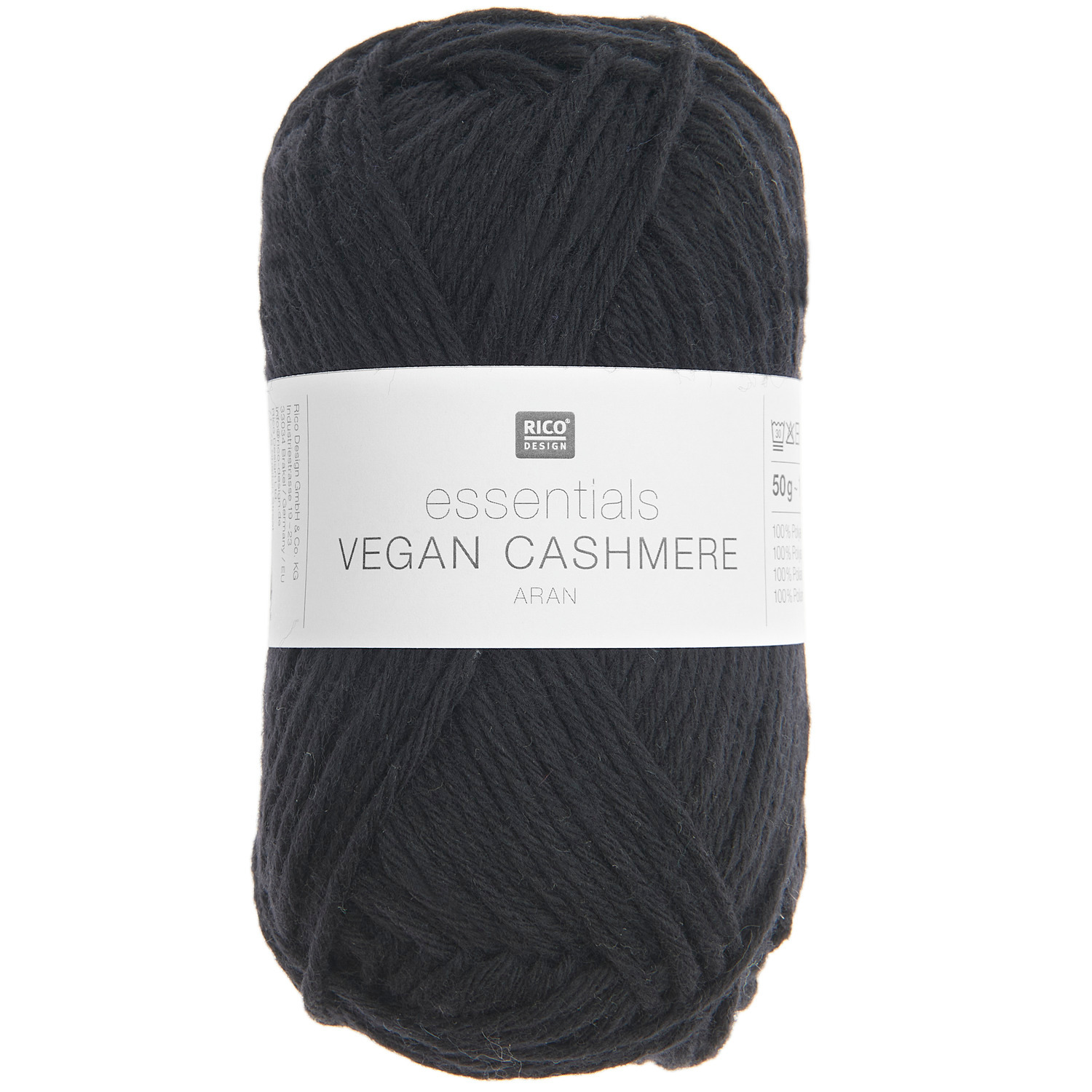 Essentials Vegan Cashmere aran Wolle in Schwarz von Rico Design, ideal für Stricksets wie Mützen und Schals.