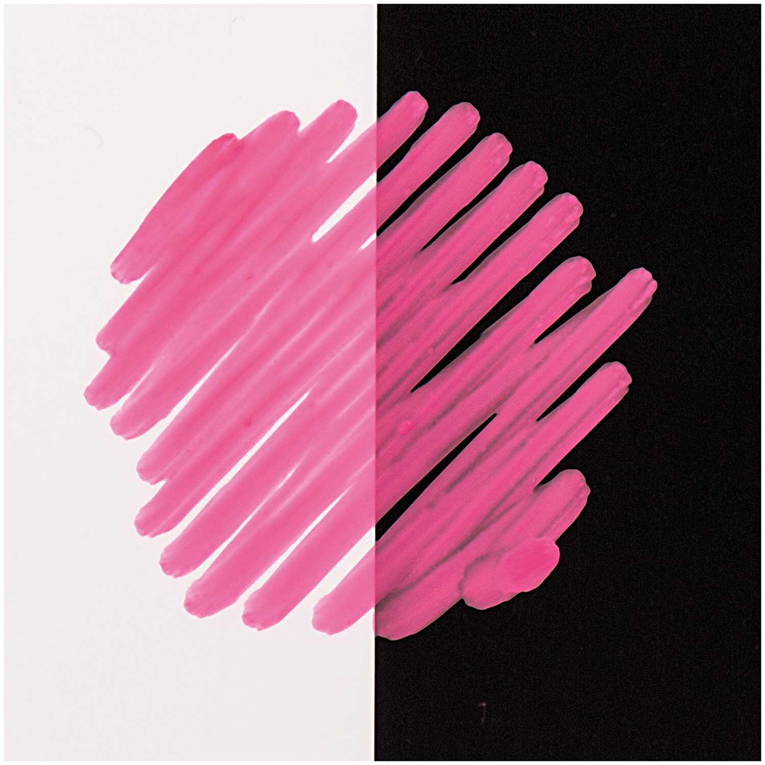 Lackmarker 2,0mm von Rico Design in Neon Pink, zeigt kräftige Striche auf hellem und dunklem Hintergrund.