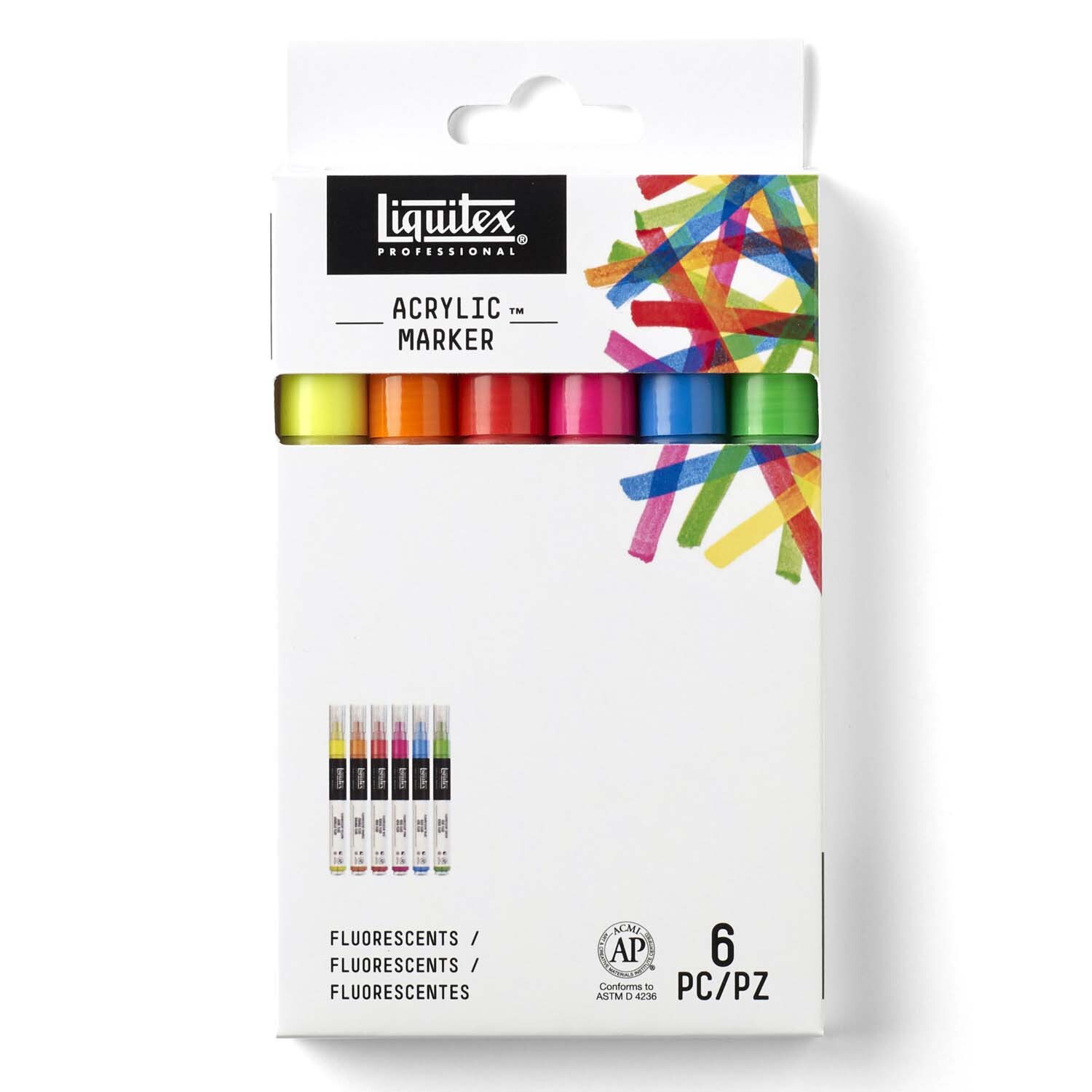 Paint Acryl Marker Fluo-Set fein 6 Stück: Sechs leuchtende Acrylmarker in einer Verpackung, ideal für kreative Projekte.