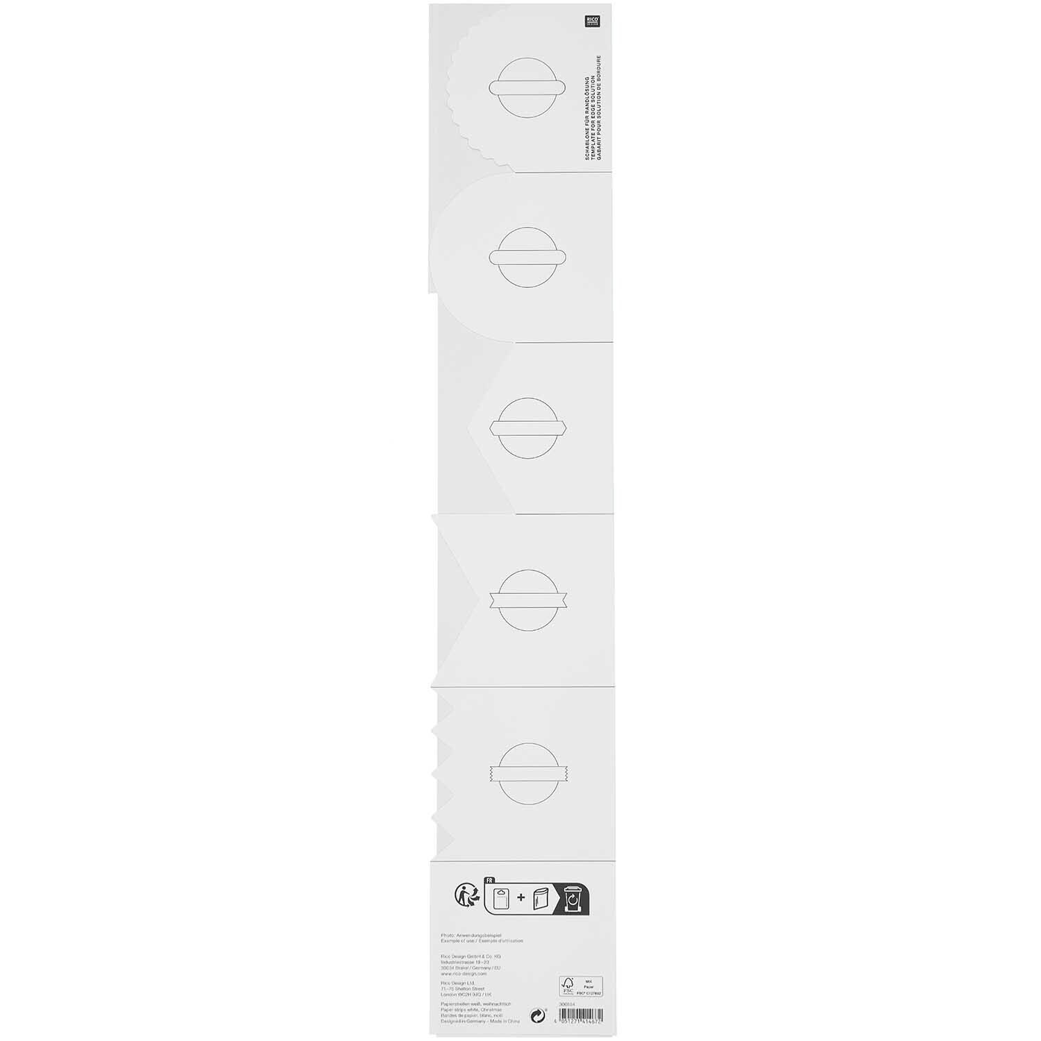 Paper Poetry Papierstreifen weihnachtlich, 7x42cm, 3 Stück. Weißes Design von Rico Design, ideal für kreative Projekte.