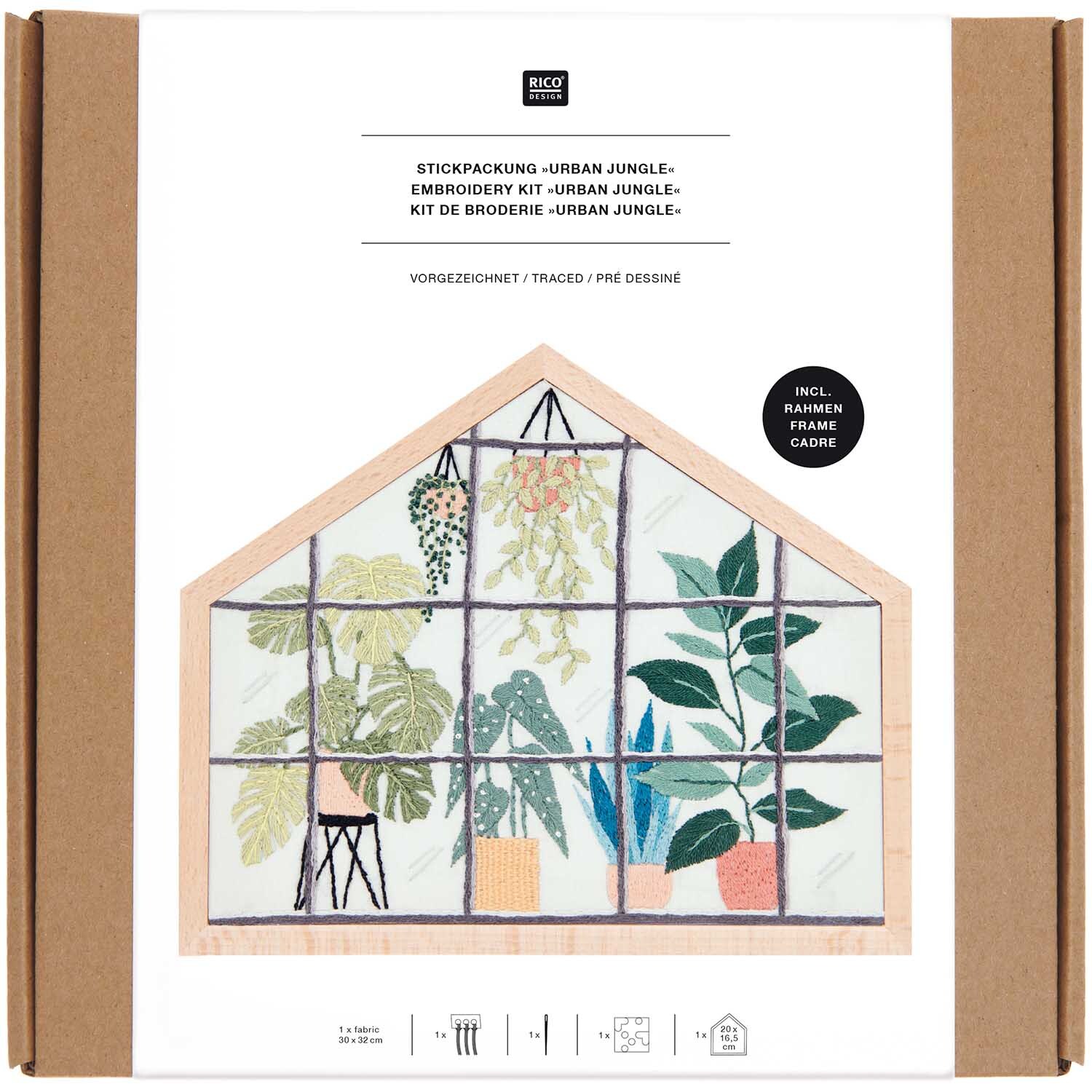 Stickpackung Urban Jungle klein vorgezeichnet 20x16,5cm von Rico Design