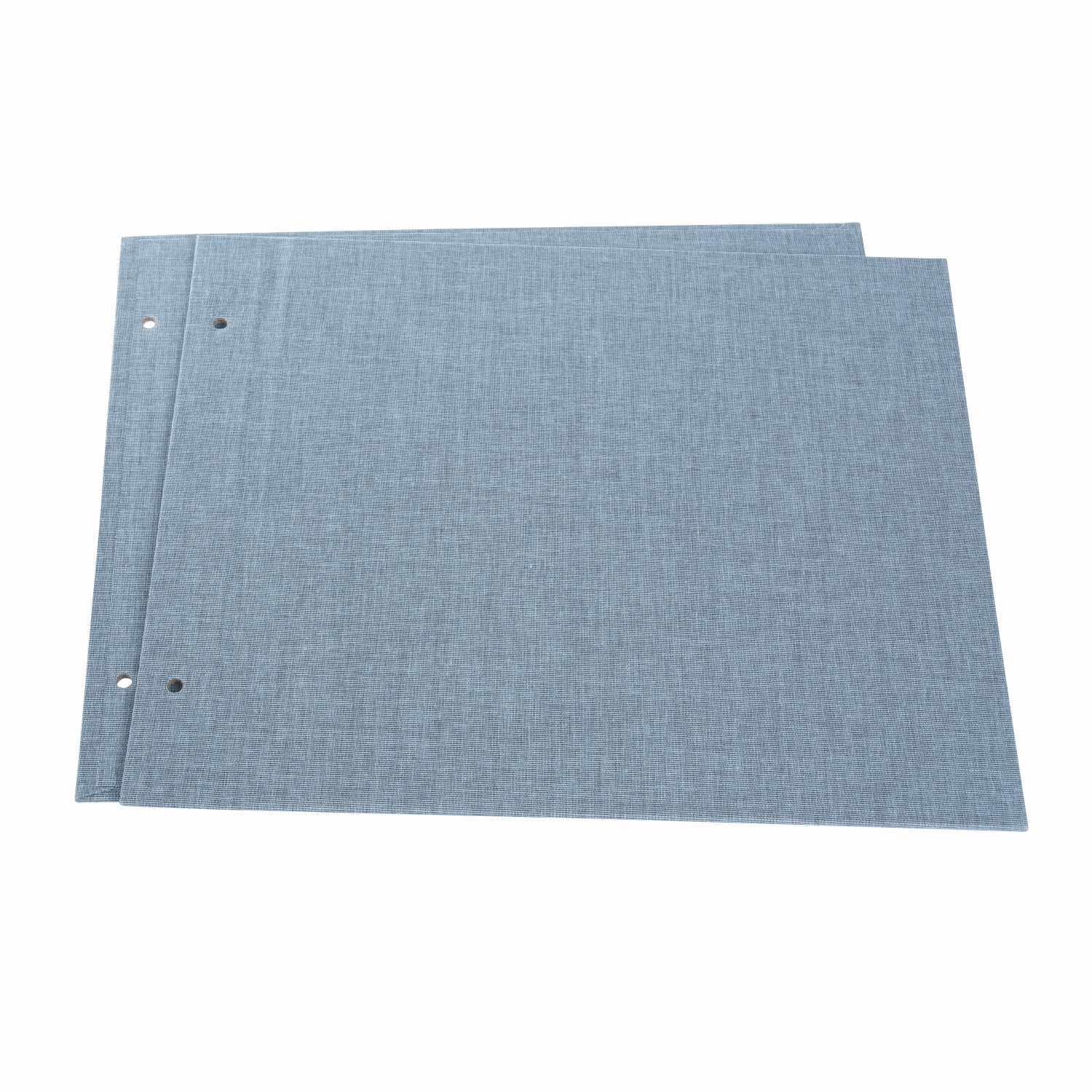 Schraubalbeneinband 30x25cm Leinen in blaugrau von goldbuch. Zwei Einbände aus hochwertigem Leinenstoff, ideal für elegante Präsentationen.