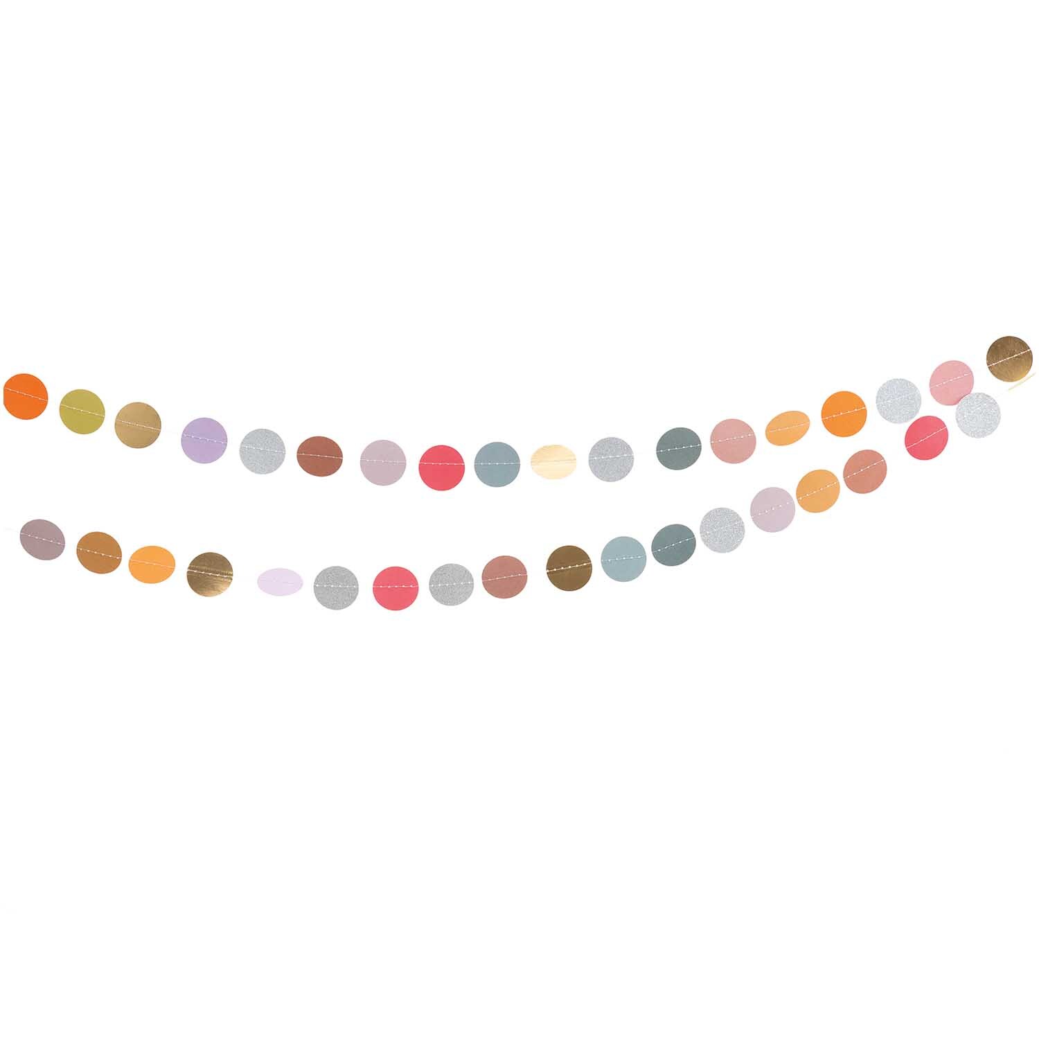 Genähte Girlande Glitter-Kreise 2m: Eine bunte Girlande aus glitzernden Kreisen von Rico Design, ideal für festliche Dekorationen.