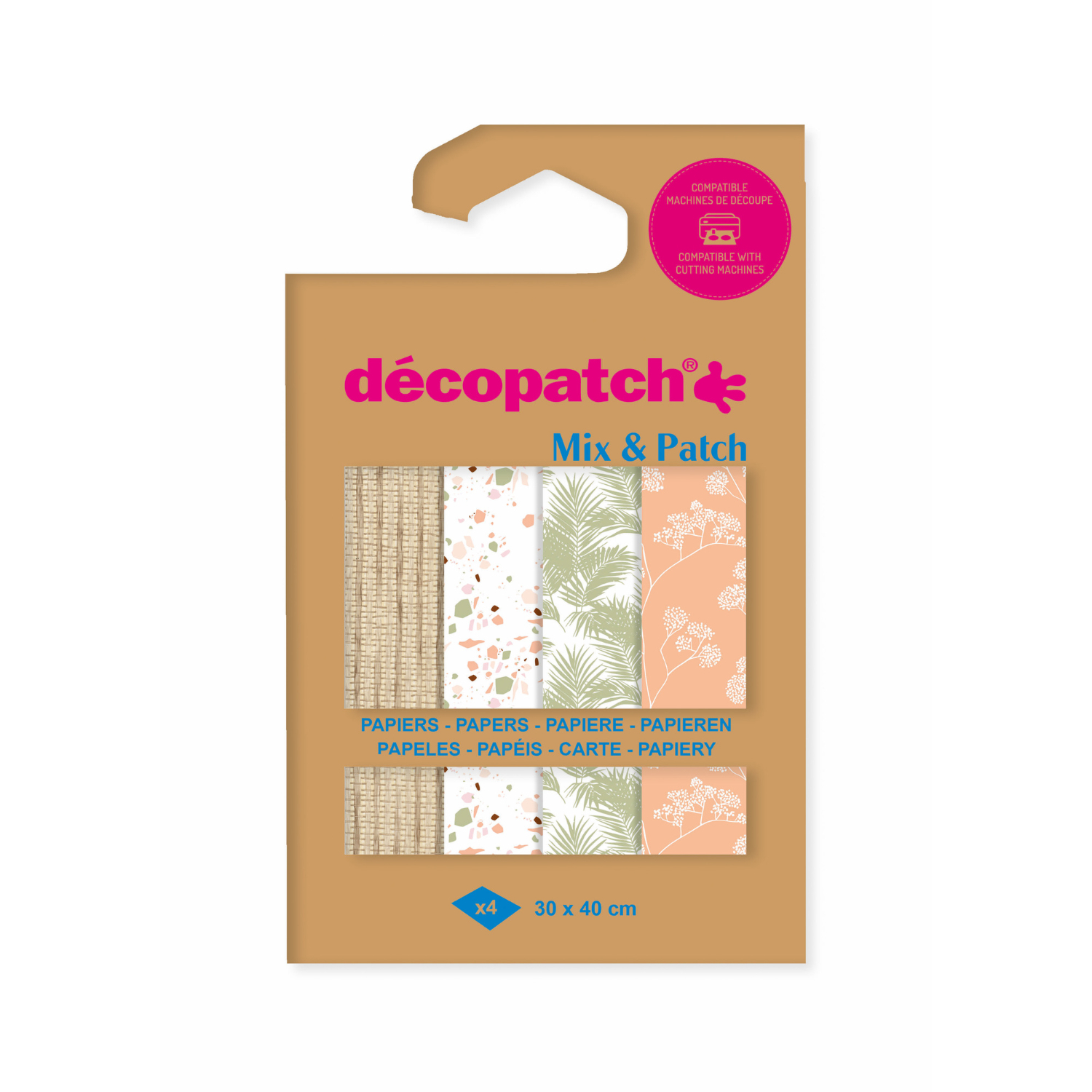 Papier Mix & Patch Terrakotta: Décopatch-Set mit 4 Bögen, 30x40cm, in natürlichen Mustern.