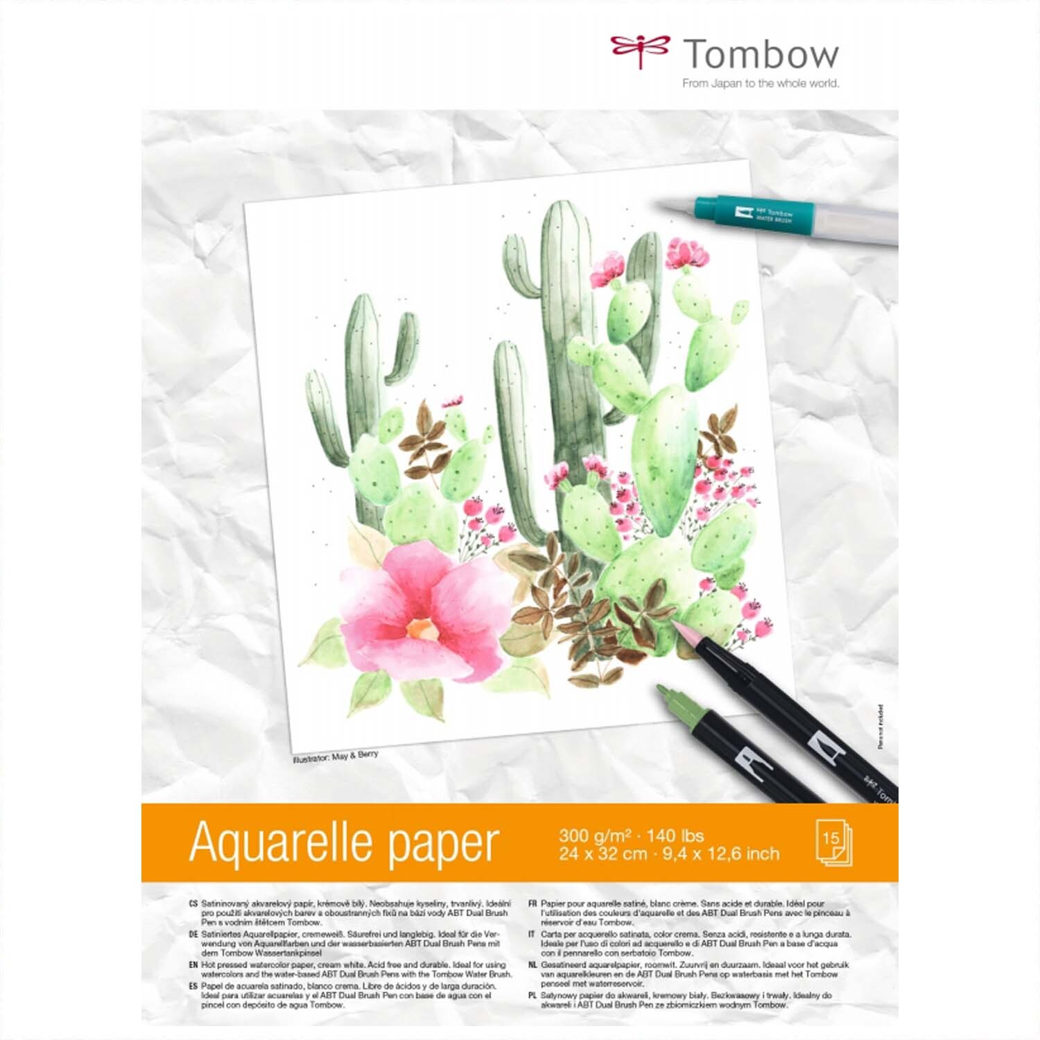 Aquarellblock satiniert mit Kaktus- und Blumenmotiv, ideal für kreative Malprojekte.