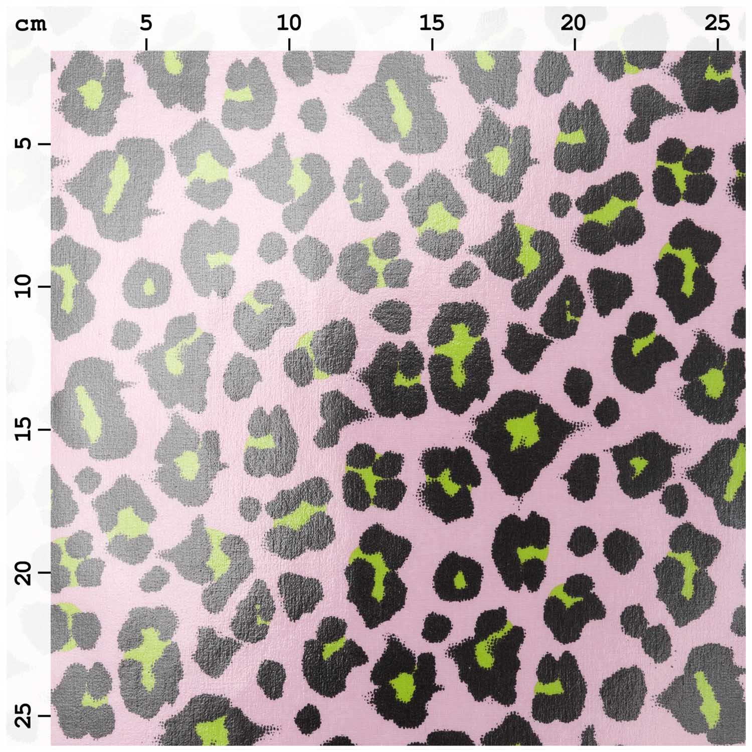 Stoffabschnitt PVC-Stoff Glossy Acid Leo rosa mit Leopardenmuster in Schwarz und Grün, 25x70cm. Ideal für kreative Projekte. Marke: Rico Design.