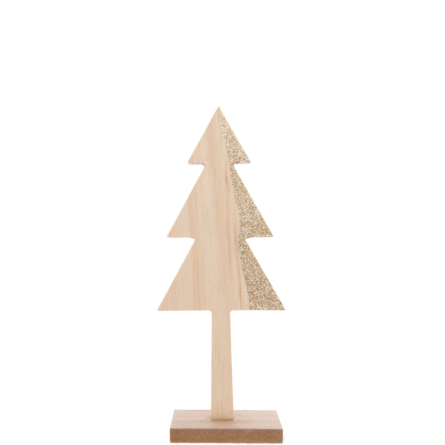Holztanne natur-gold: Dekorativer Baum aus Holz mit goldenen Akzenten, ideal für festliche Anlässe.