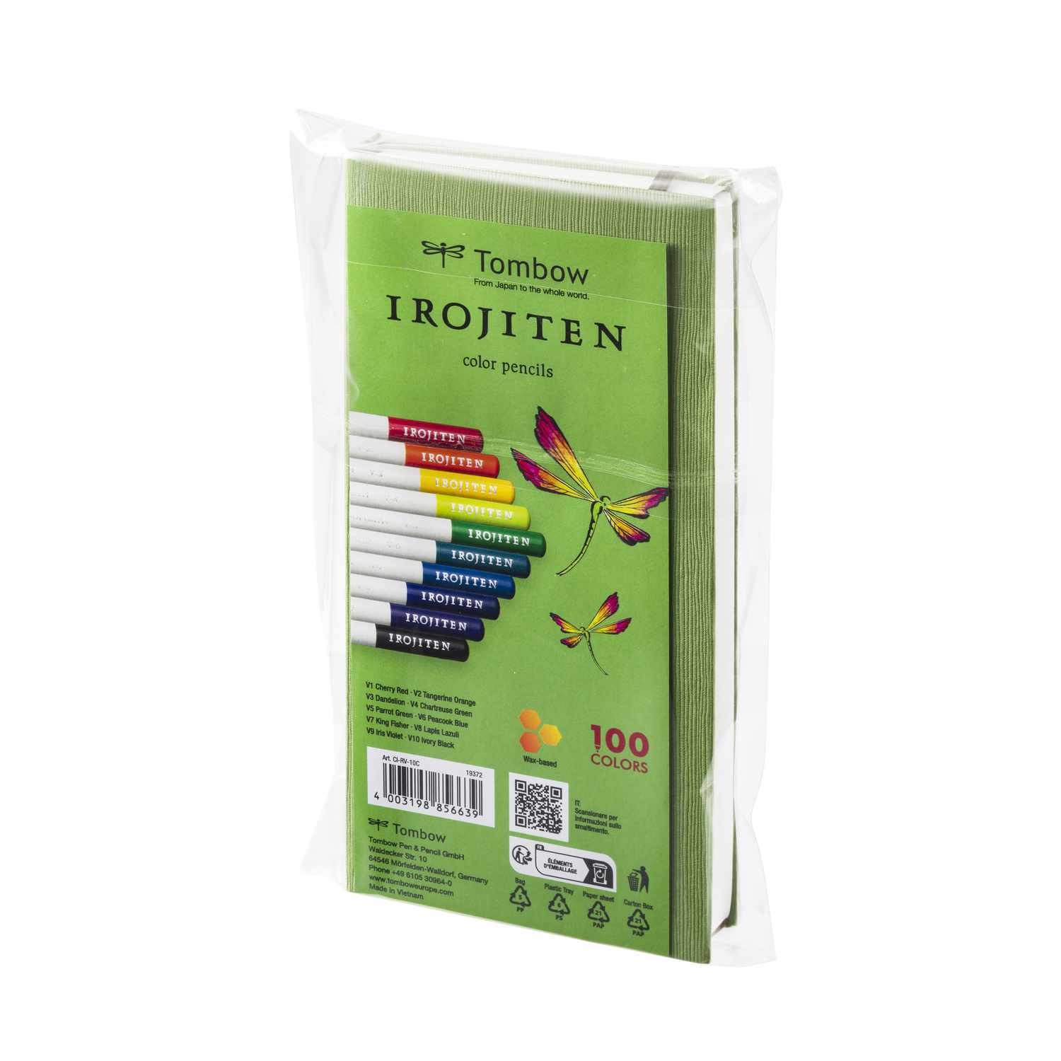 IROJITEN Farbstifte Set Kräftige Farben I, 10 Stück, zeigt bunte Stifte in einer grünen Verpackung von Tombow.