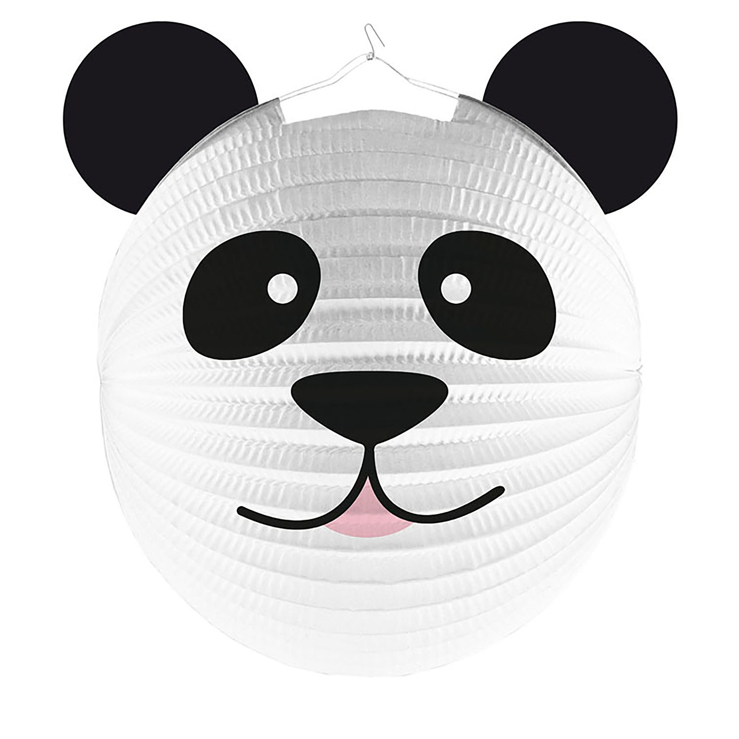 Lampionlaterne Pandaform: Weiße Papierlaterne in Pandaform mit schwarzen Ohren und Augen, Ø25cm. Ideal für Partys und Dekorationen. Marke: Amscan.