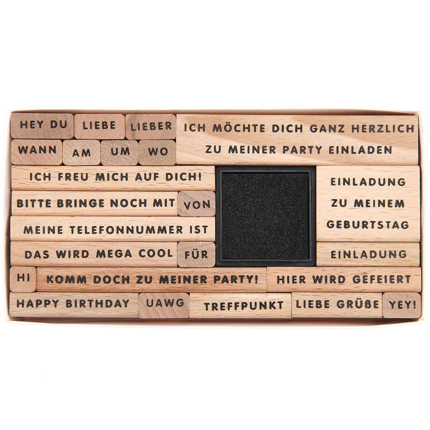 Paper Poetry Stempelset Einladung zur Party: 25-teiliges Set von Rico Design mit verschiedenen Stempeln für Einladungen und Feiern.