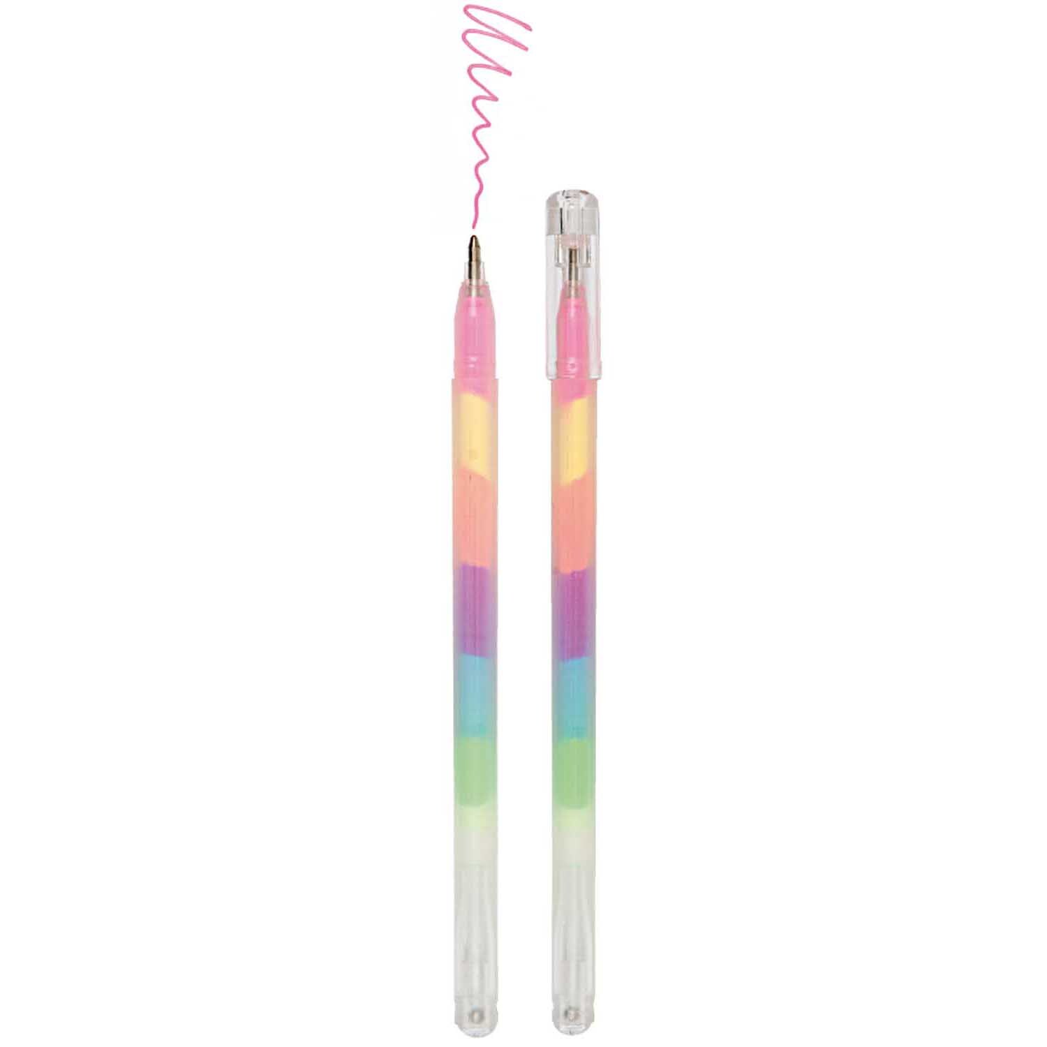 Paper Poetry Gelstift Regenbogen 0,8mm von Rico Design. Zwei mehrfarbige Stifte mit transparentem Gehäuse und farbiger Tinte.