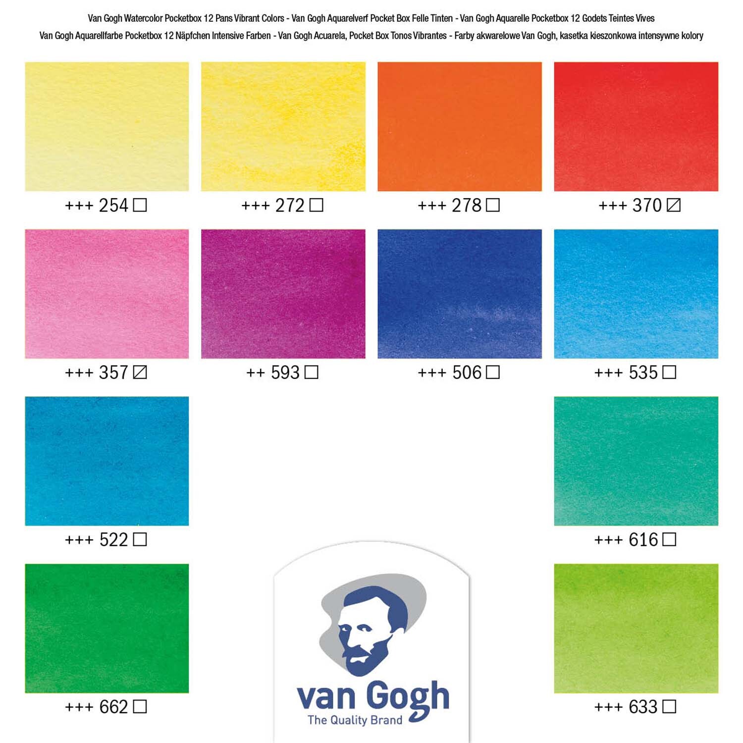 Aquarell Set intensive Farben 12 Näpfchen zeigt eine Palette leuchtender Farben von van Gogh.