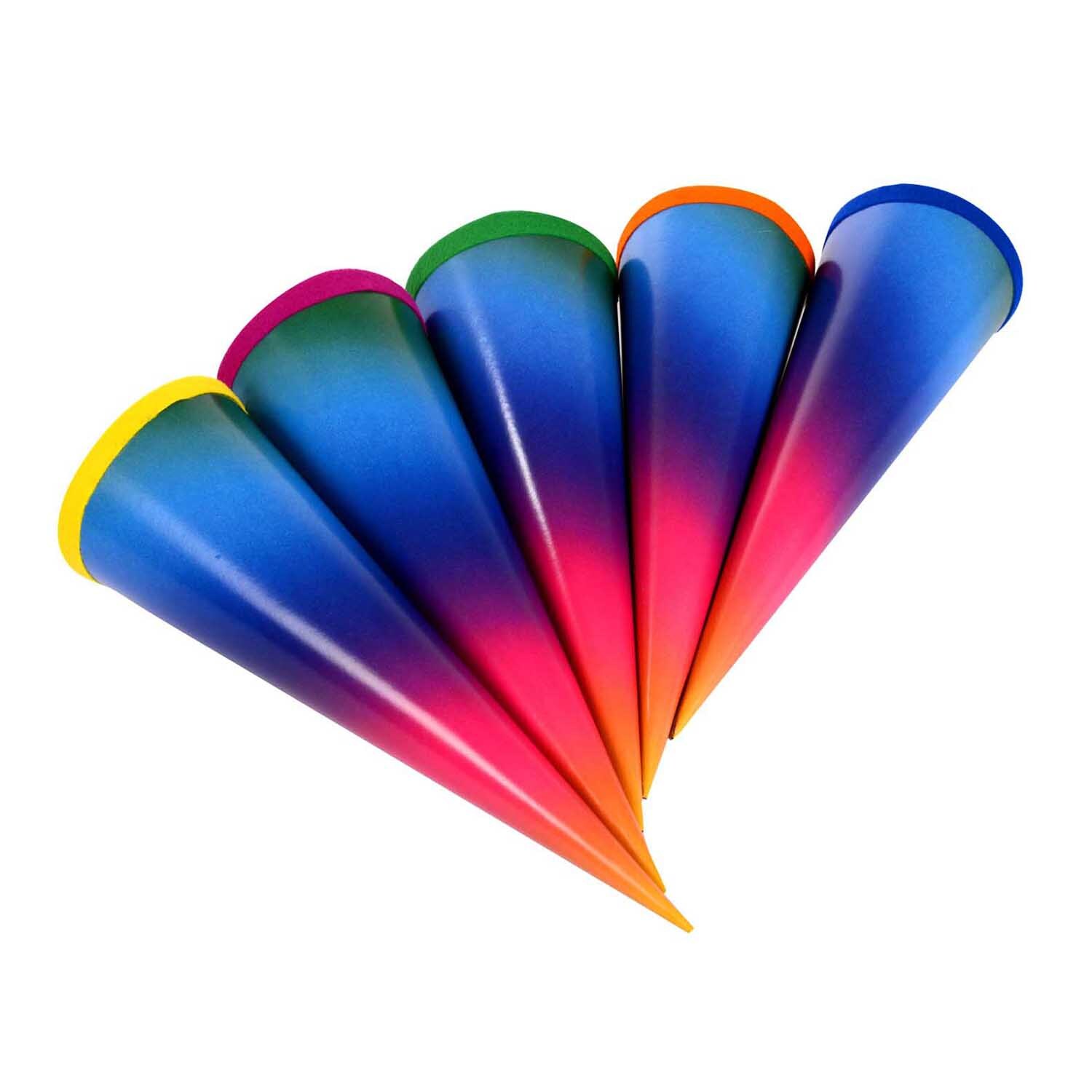 Schultüte Regenbogen mit Verschluss, 35cm, von goldbuch. Fünf bunte Schultüten in Regenbogenfarben.