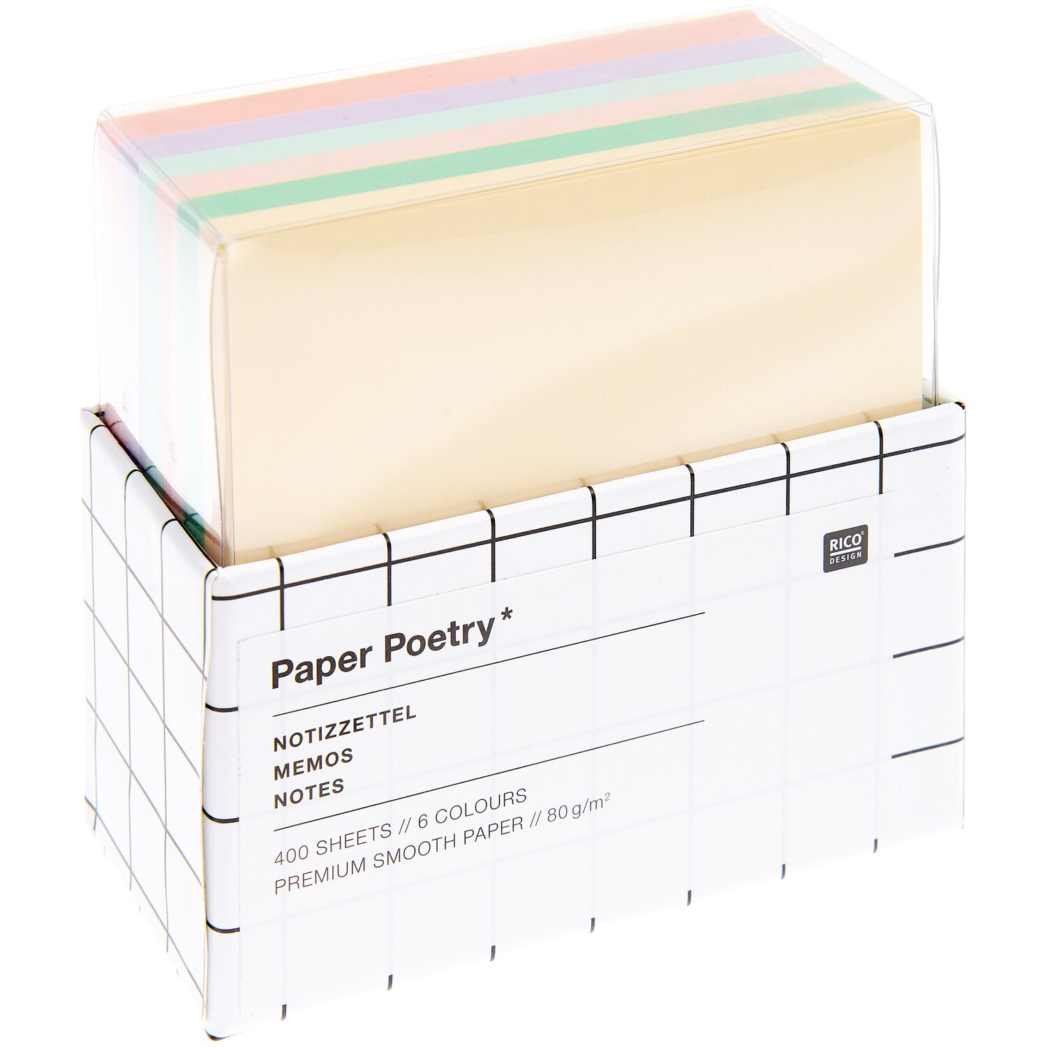 Paper Poetry Notizzettel-Box pastell 400 Blatt 9x9cm von Rico Design