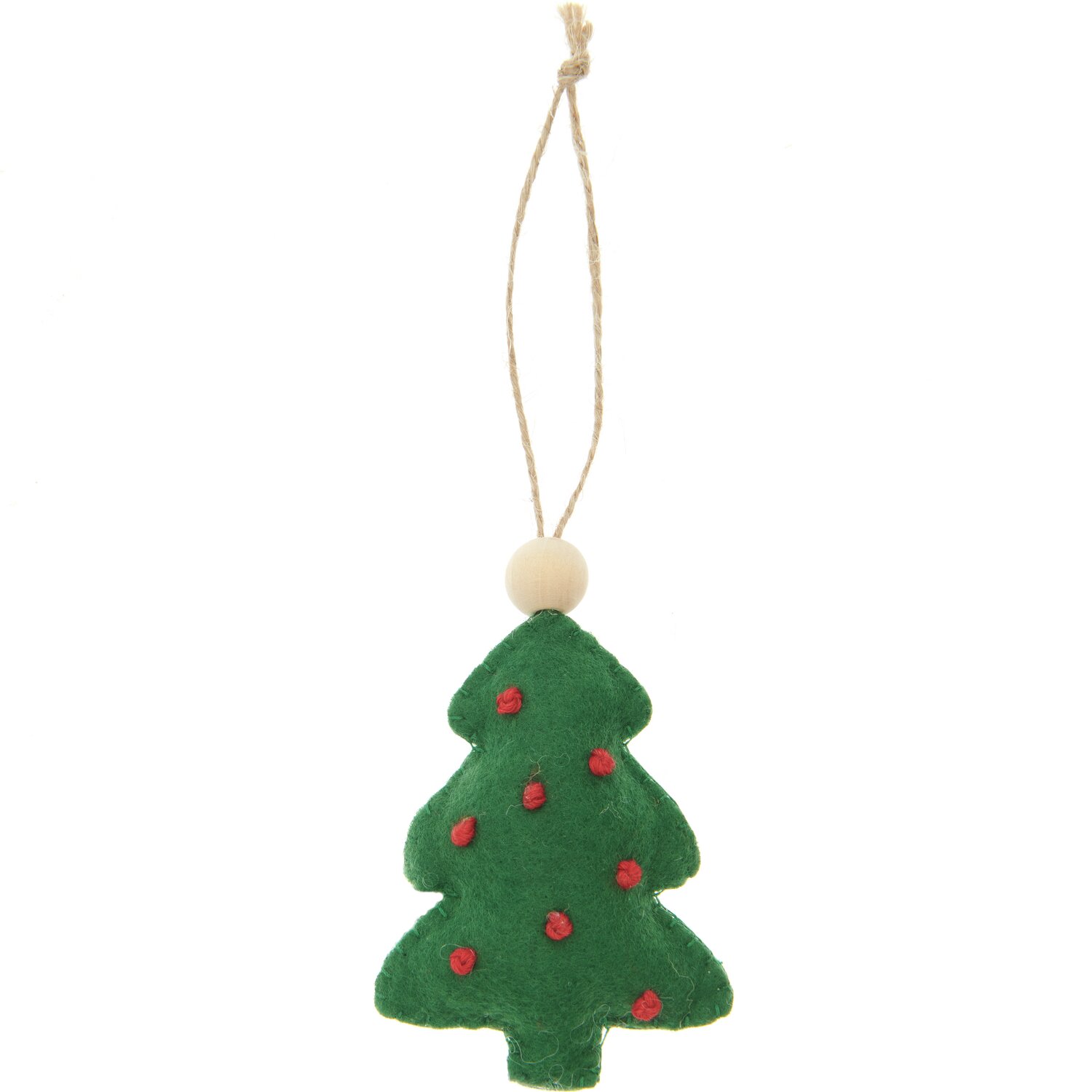 Filztannenbaum Grün: Weihnachtlicher Anhänger aus Filz mit roten Akzenten, 8,5x2,5x6cm.