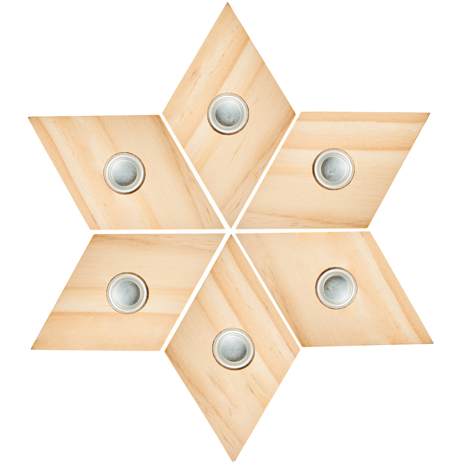 Kerzenhalter Raute für Stabkerzen Ø1,2cm, naturfarben, 6 Stück, von Rico Design, in Sternform angeordnet.