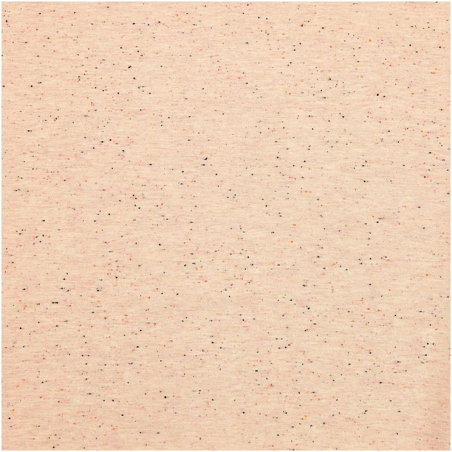 Meterware Jersey Flocken Apricot von Rico Design zeigt einen apricotfarbenen Stoff mit feinen Flocken. Ideal für Nähprojekte.