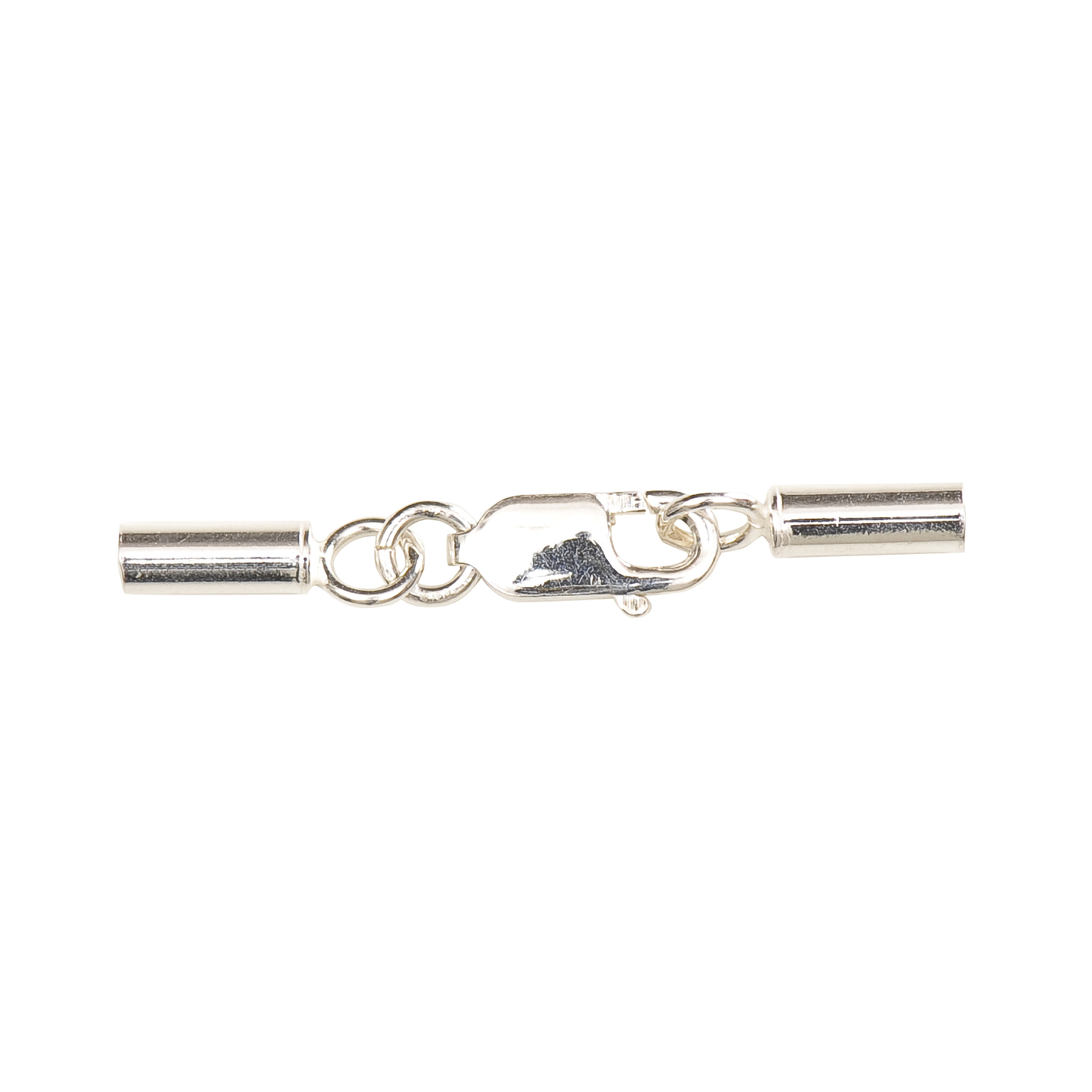 Verschluss mit Kappen 2mm 925er Silber von Rico Design, zeigt einen glänzenden silbernen Verschluss mit zwei Endkappen.