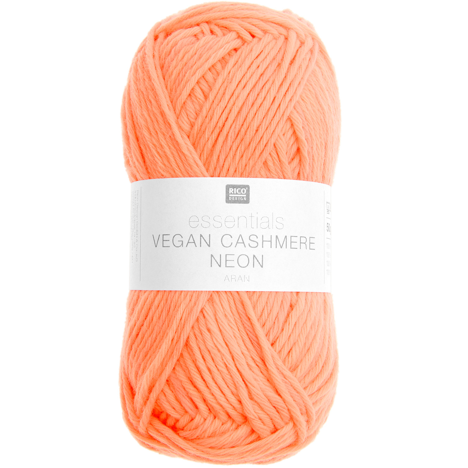 Essentials Vegan Cashmere Neon aran Strickset in leuchtendem Orange, 50g, 100m, von Rico Design. Ideal für modische Strickprojekte.