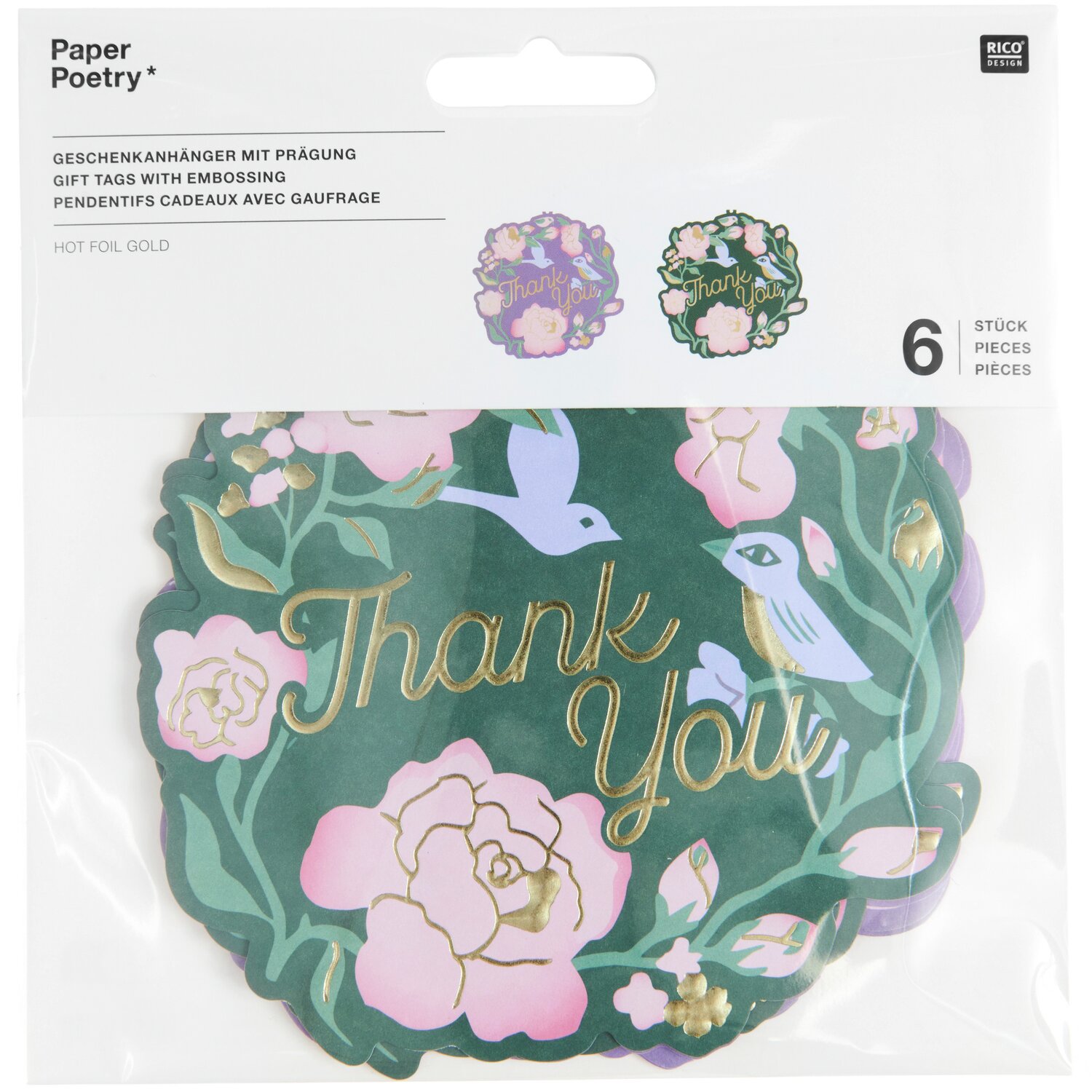 Paper Poetry Geschenkanhänger La Vie en Rose Thank You 6 Stück von Rico Design