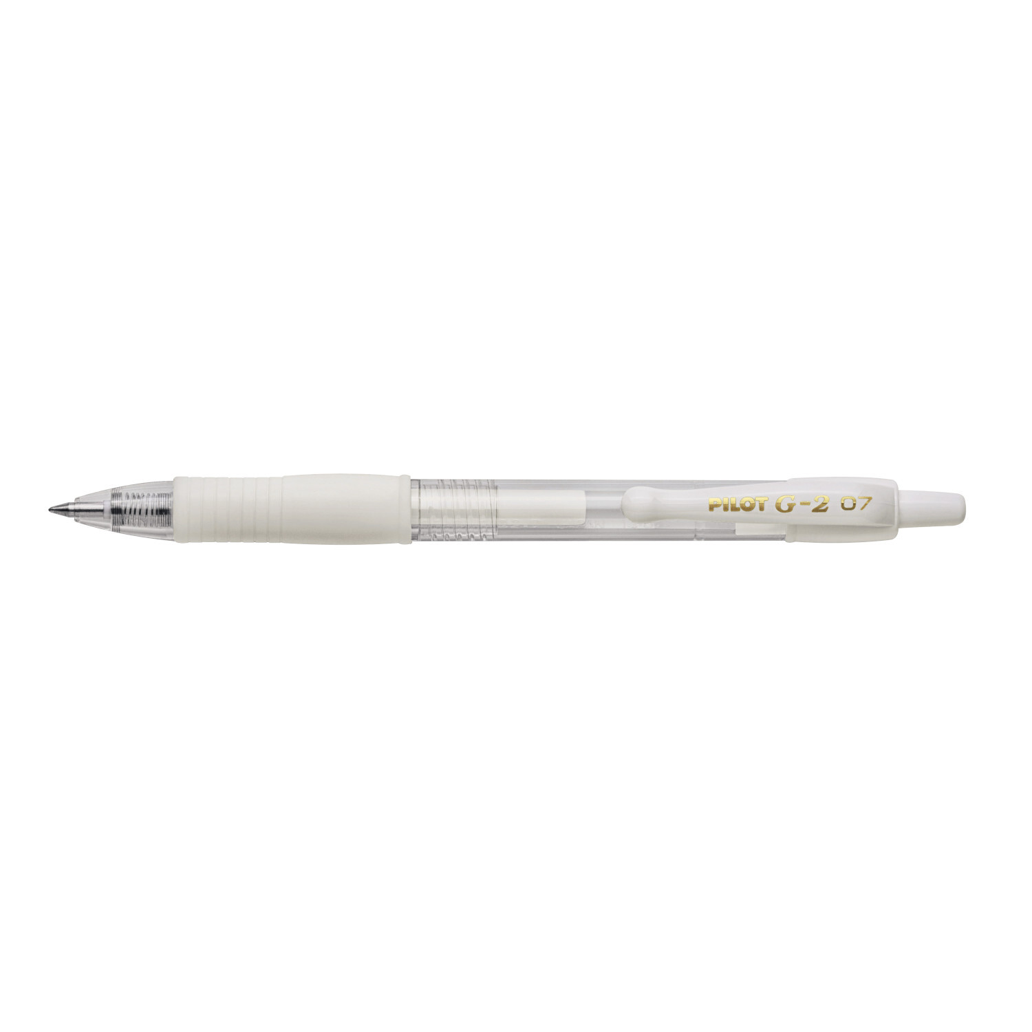 Gelschreiber G2-7 von PILOT in Weiß, mit transparentem Gehäuse und ergonomischem Griff.
