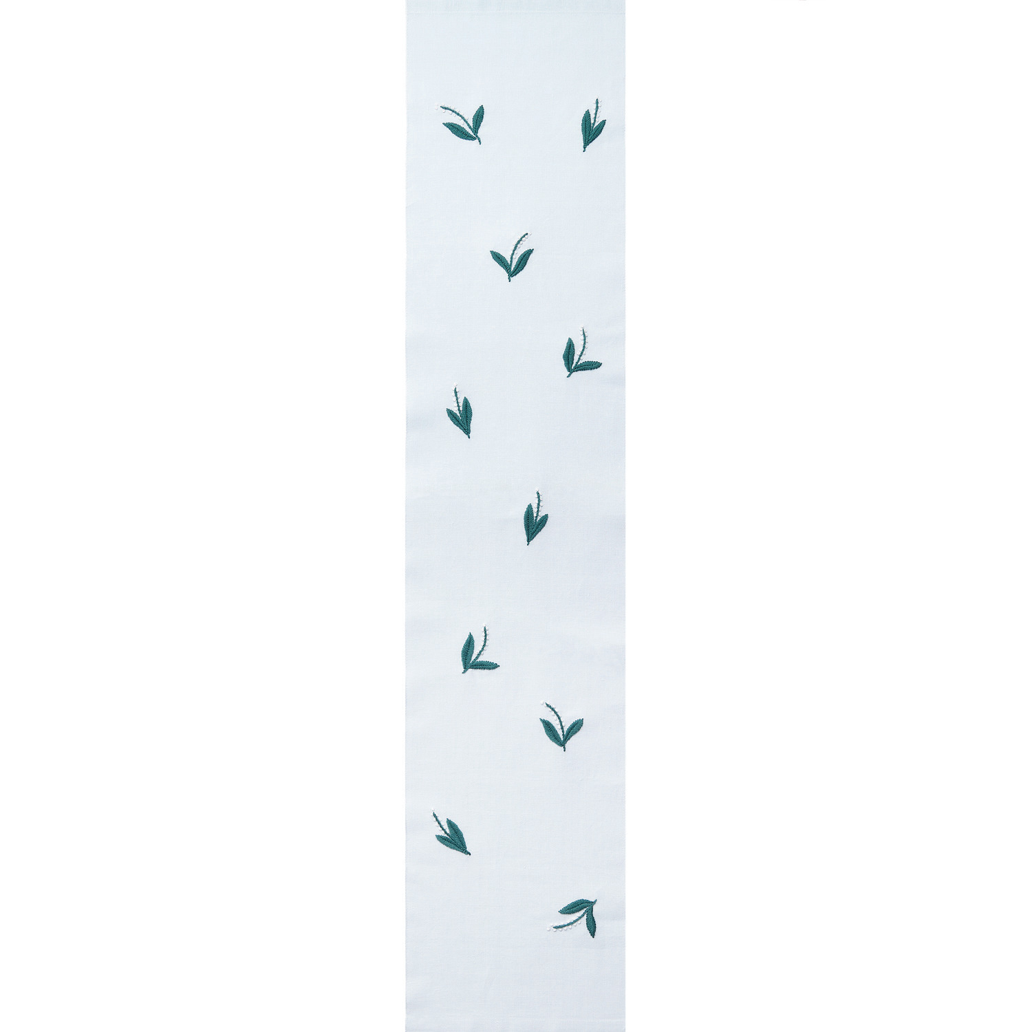 Stickpackung Tischband Maiglöckchen vorgezeichnet, 30x146cm, mit grünem Muster auf weißem Stoff von Rico Design. Ideal für kreative Projekte.