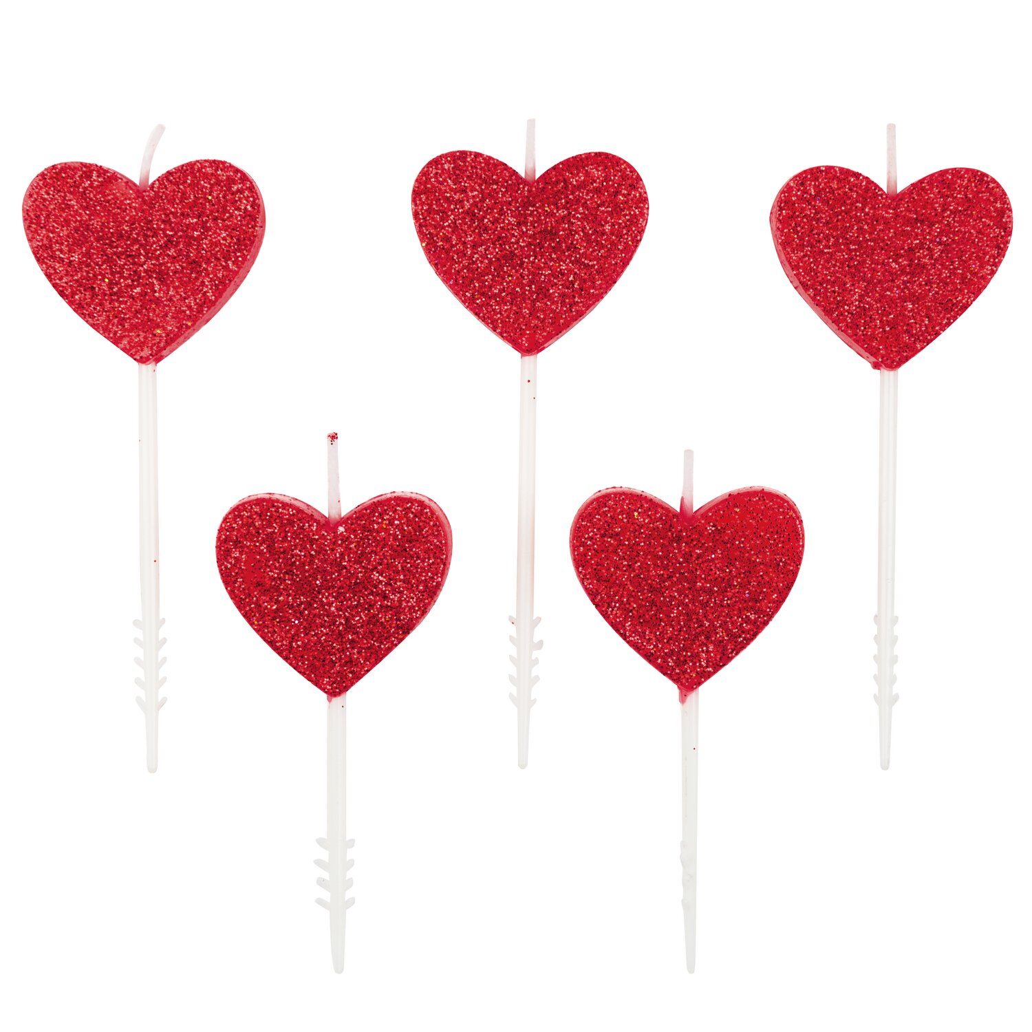 Kerzen Herzen Glitter Rot, 5 Stück von Rico Design, funkelnde Herzkerzen mit Stiel als romantische Tortendeko für Hochzeiten, Valentinstag und Jubiläen