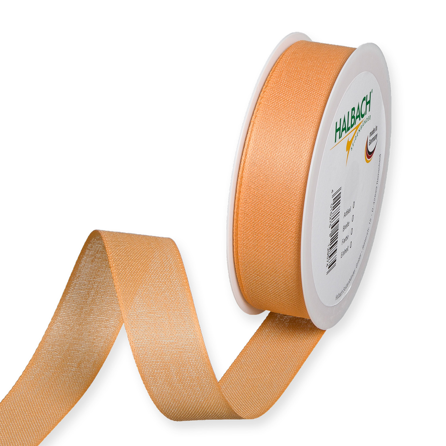 Dekoband in Baumwolloptik 25mm 5m, apricot, von Halbach. Ideal für kreative Dekorationen.