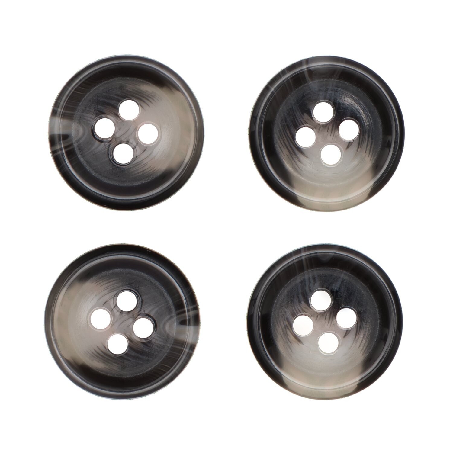 Knöpfe Grau strukturiert, Set aus 1,7cm 4 Stück von Rico Design, runde, gemusterte Vierloch-Kunststoffknöpfe für Nähprojekte und Kleidungsstücke