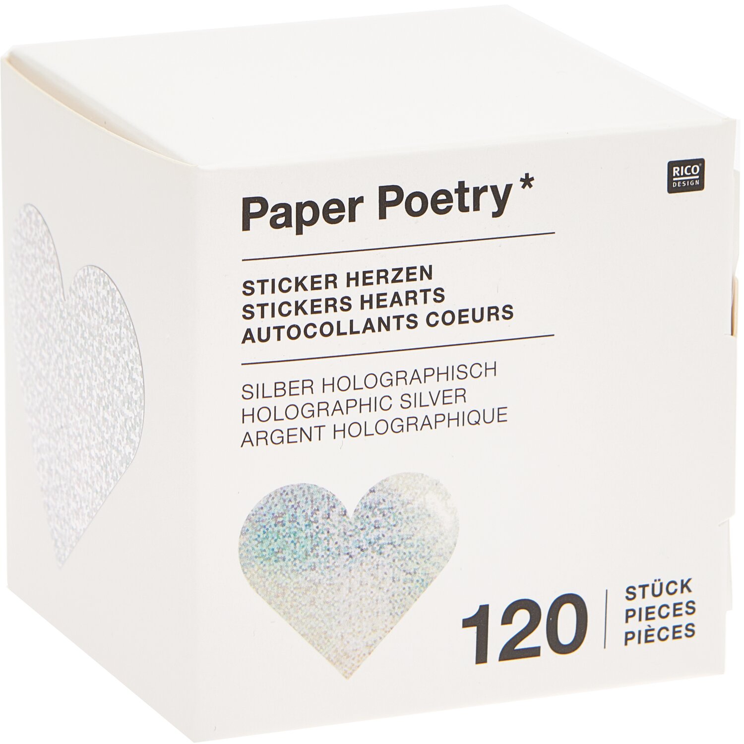 Paper Poetry Sticker Herzen 5cm 120 Stück auf der Rolle Hot Foil Farbe Silber-Holographisch von Rico Design