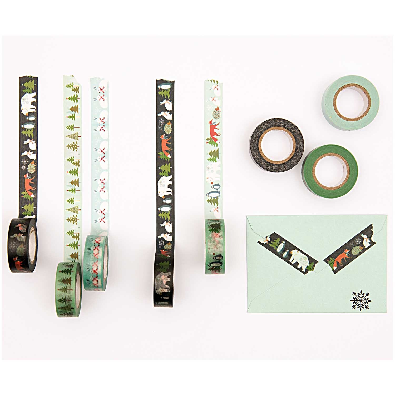 Paper Poetry Kartenset Basic grün-rot C7 mit dekorativem Washi Tape und Umschlägen von Rico Design. Ideal für kreative Bastelprojekte.