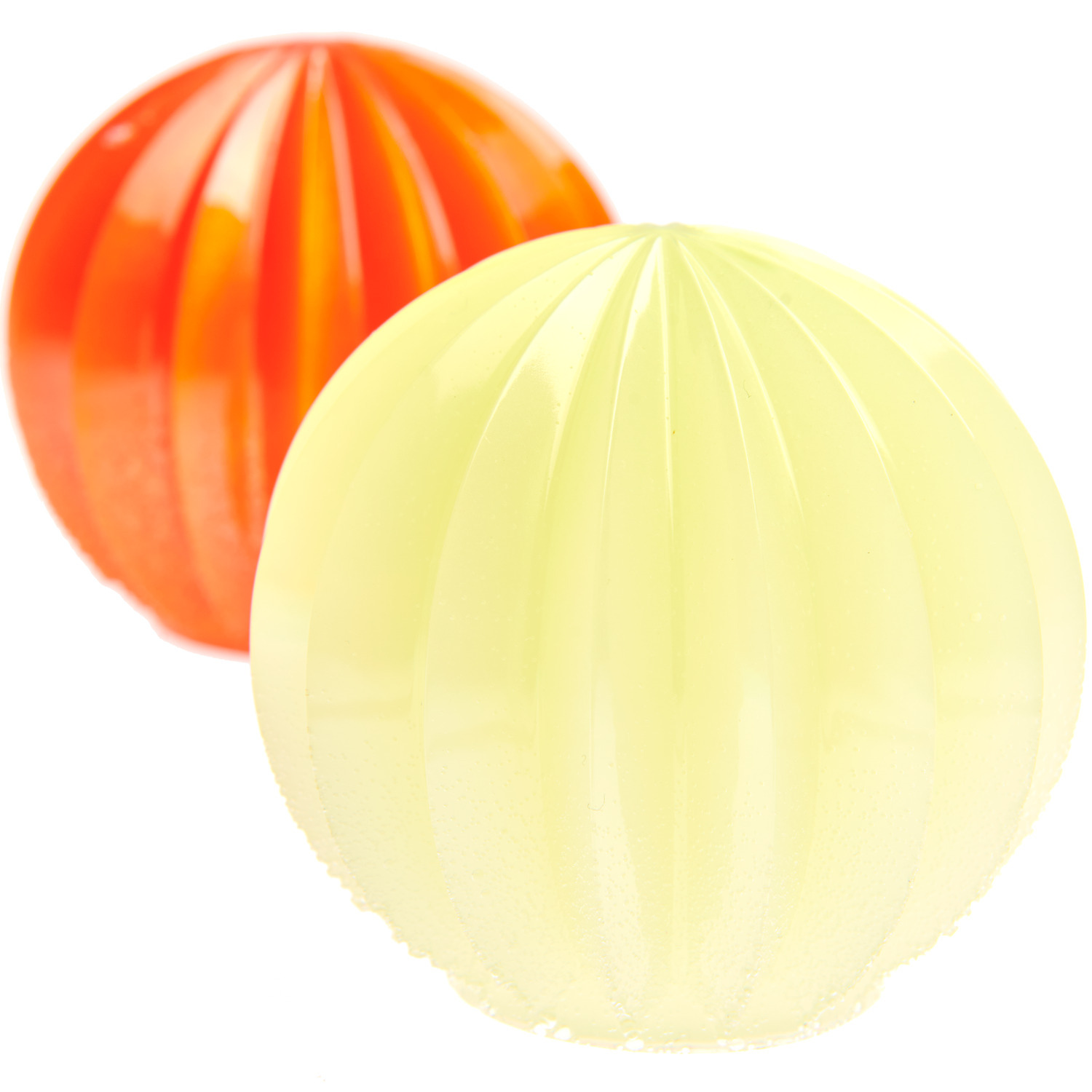 Silikon Gießform Kugel mit Streifen, ideal für Epoxidharz, in Perl Gold und Perl Rot.