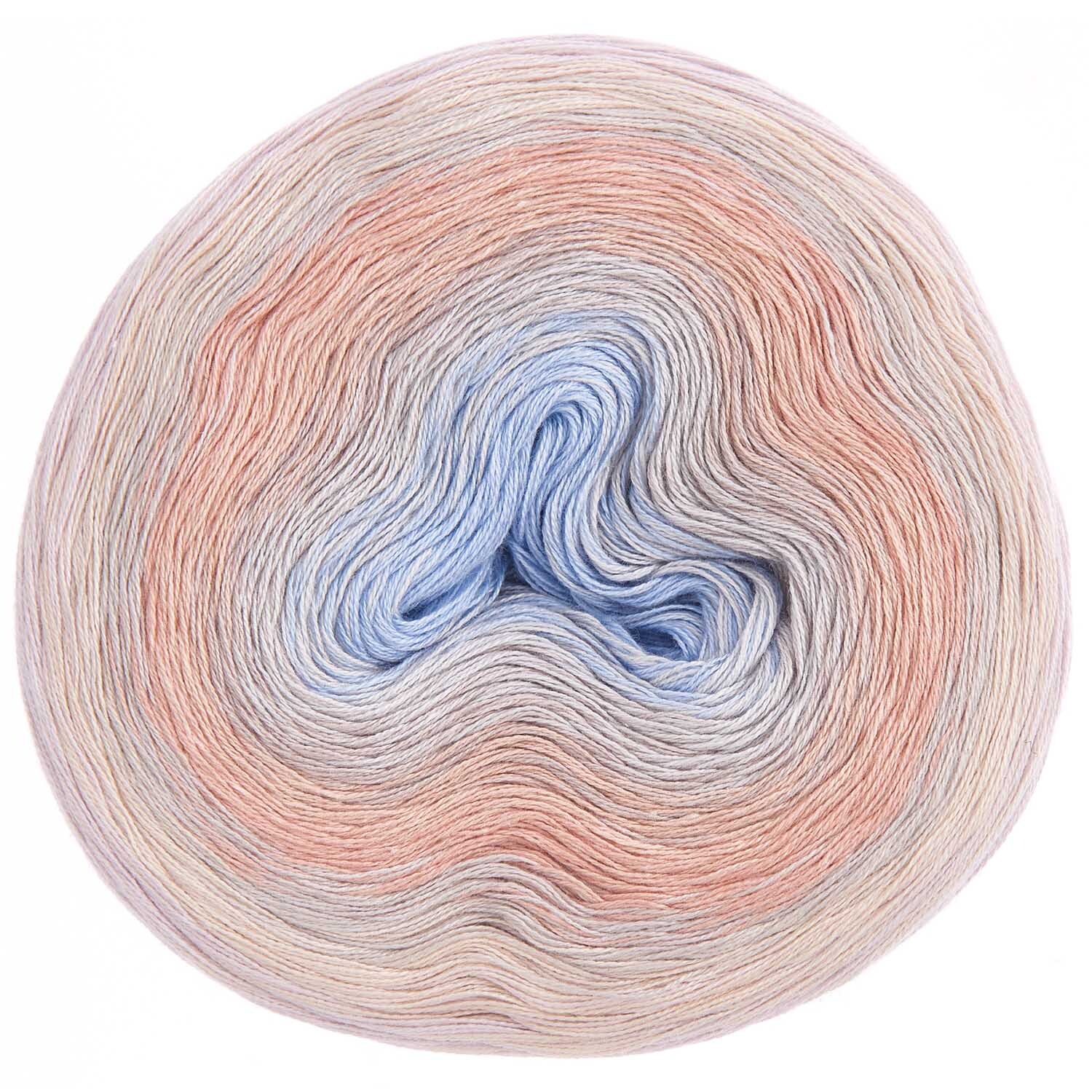 Creative Cotton Dégradé Lucky 8: Weiches Garn in Pastelltönen von Rosa, Blau und Beige, ideal für Strickprojekte. 200g, 800m.
