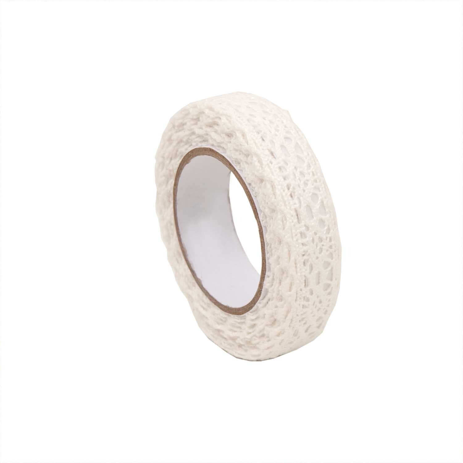 Tape Borte 2: Selbstklebendes, weißes Band von Rico Design, 15mm breit, 2,5m lang, aufgerollt.