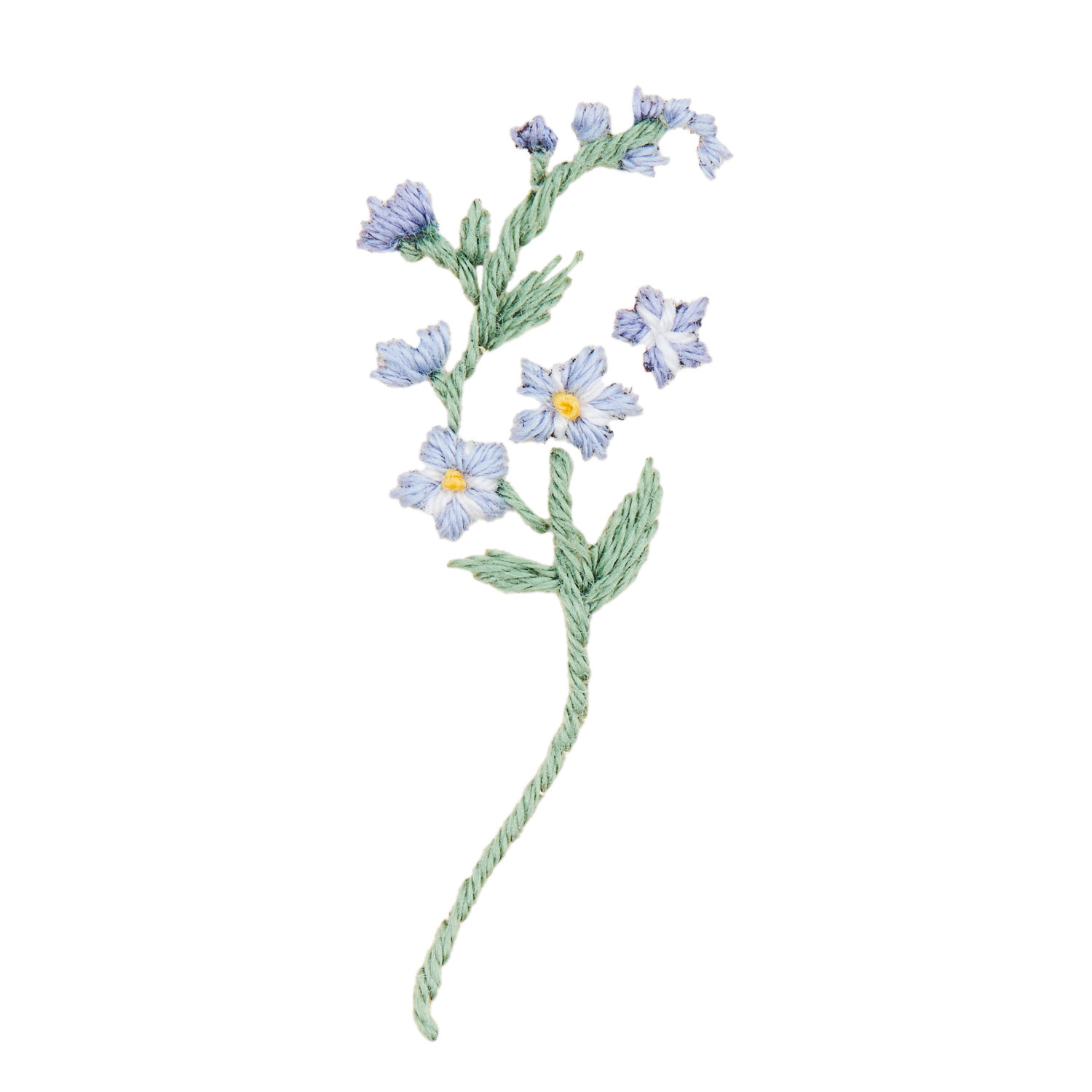 Stick and Stitch Blümchen: Filigranes Blumenmuster in zarten Blautönen, ideal für kreative Stickprojekte.