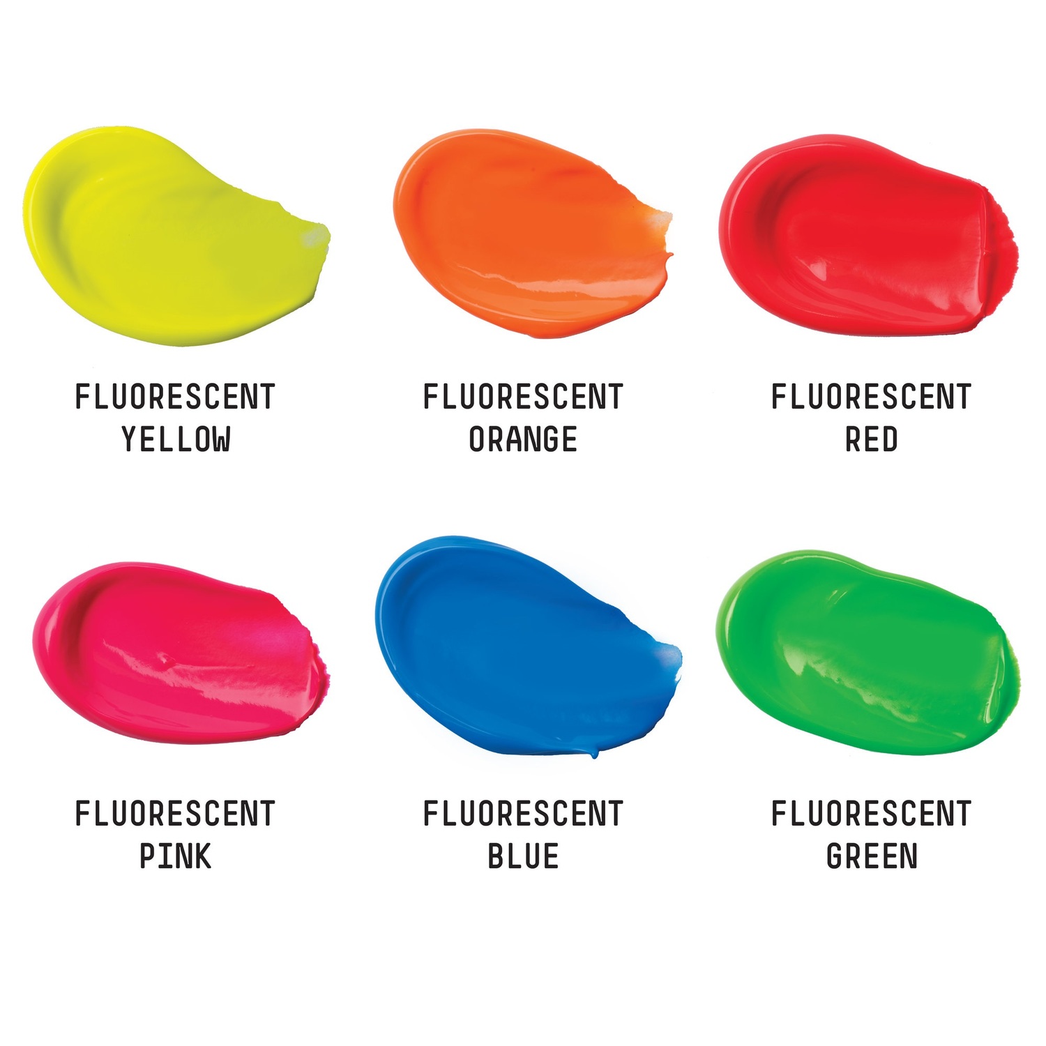 Basics Acrylfarben Set Neon 6x22ml zeigt sechs leuchtende Farben: Gelb, Orange, Rot, Pink, Blau und Grün. Ideal für kreative Projekte.