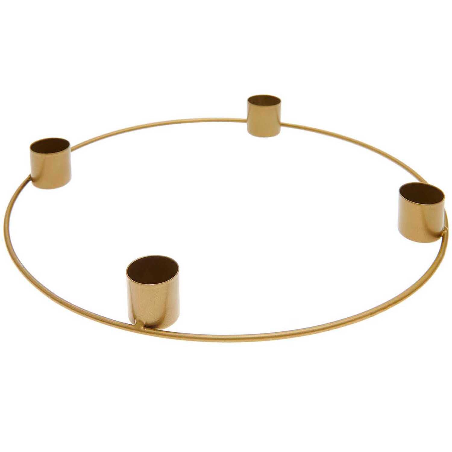 Metallring Adventskranz Ø 25cm aus goldfarbenem Metall mit vier Kerzenhaltern von Rico Design.