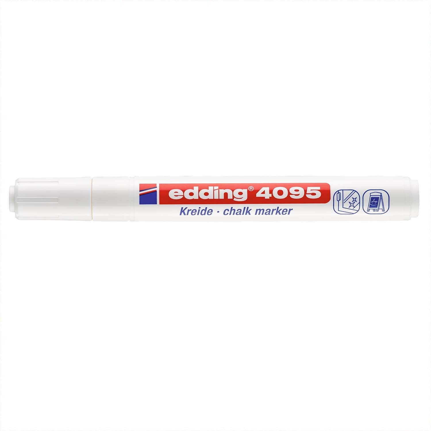 4095 Kreidemarker mit 2-3mm Spitze, ideal für glatte Oberflächen. Weißer Marker von edding, perfekt für kreative Projekte.