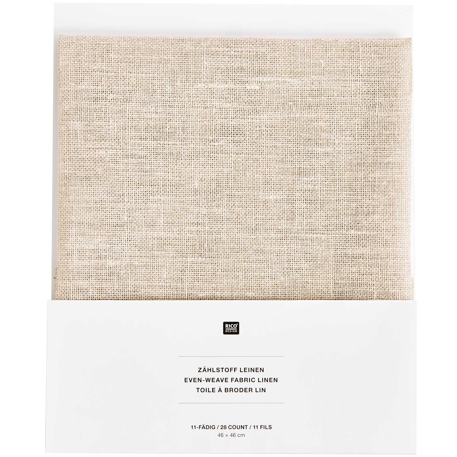 Zählstoff Leinen natur 11-fädig 46x46cm von Rico Design, zeigt naturfarbenes Leinengewebe in gleichmäßiger Struktur. Ideal für Handarbeiten.