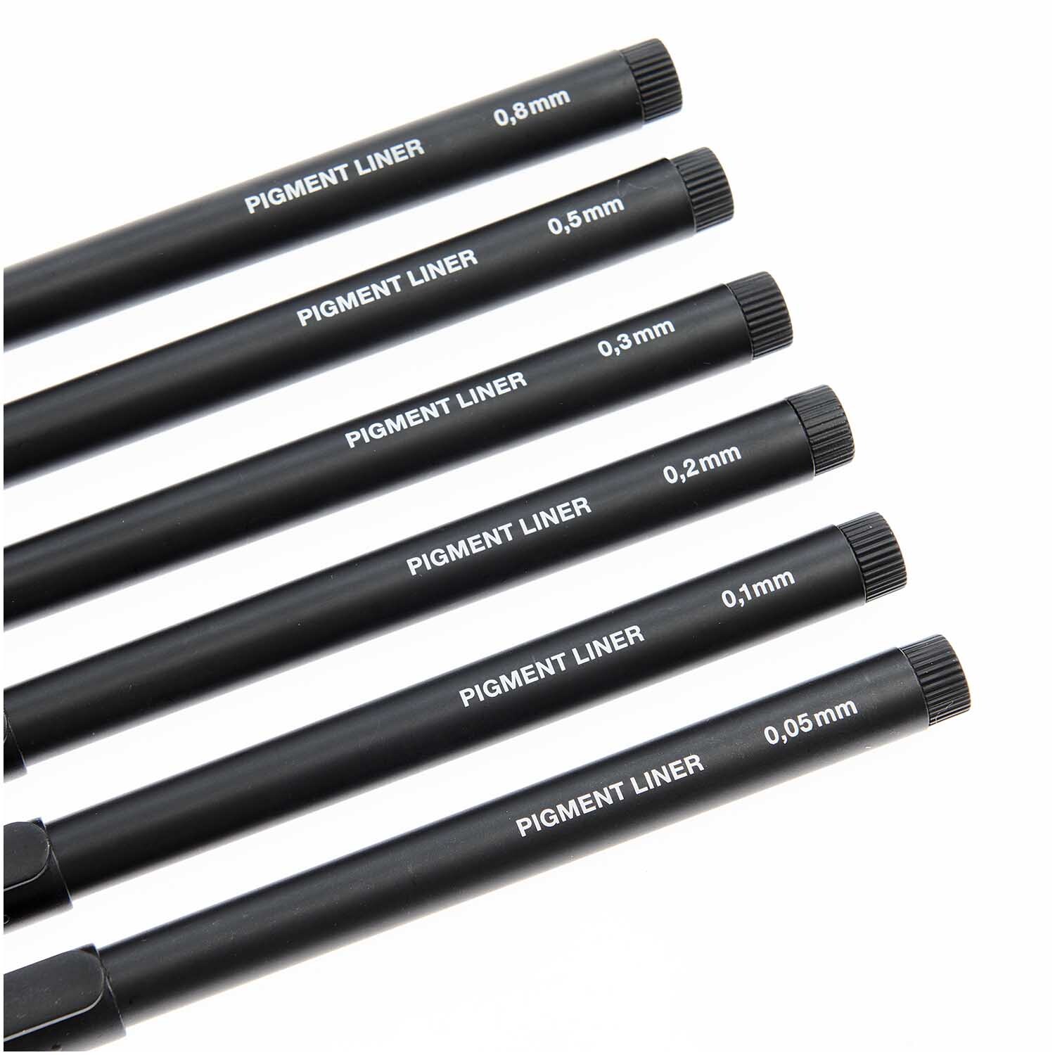 Paper Poetry Pigment Liner schwarz 6 Stifte in verschiedenen Strichstärken, ideal für präzises Zeichnen und Skizzieren.