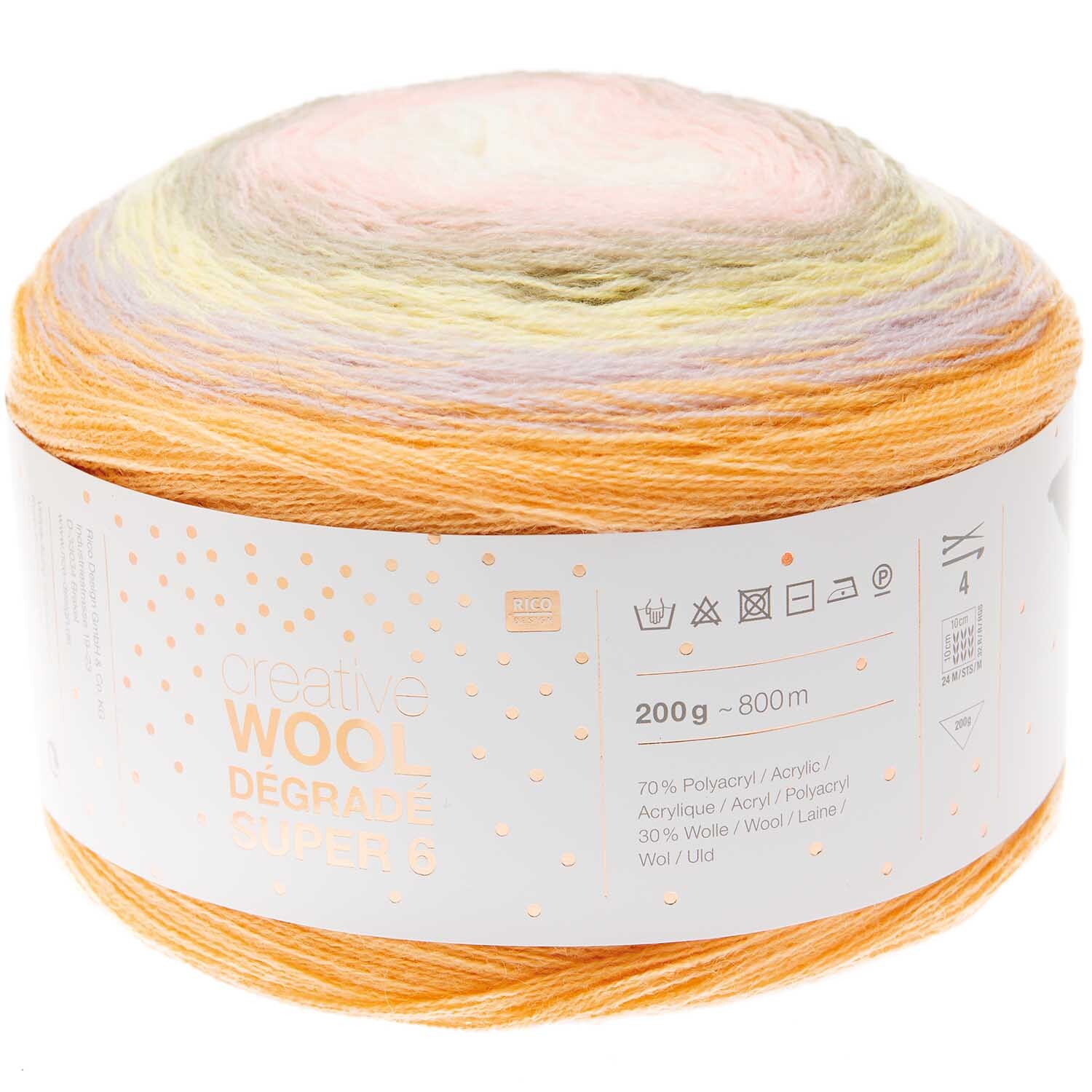 Creative Wool Dégradé Super6 von Rico Design, Bonbon-Farbverlauf, 200g, 800m, weiches Garn.
