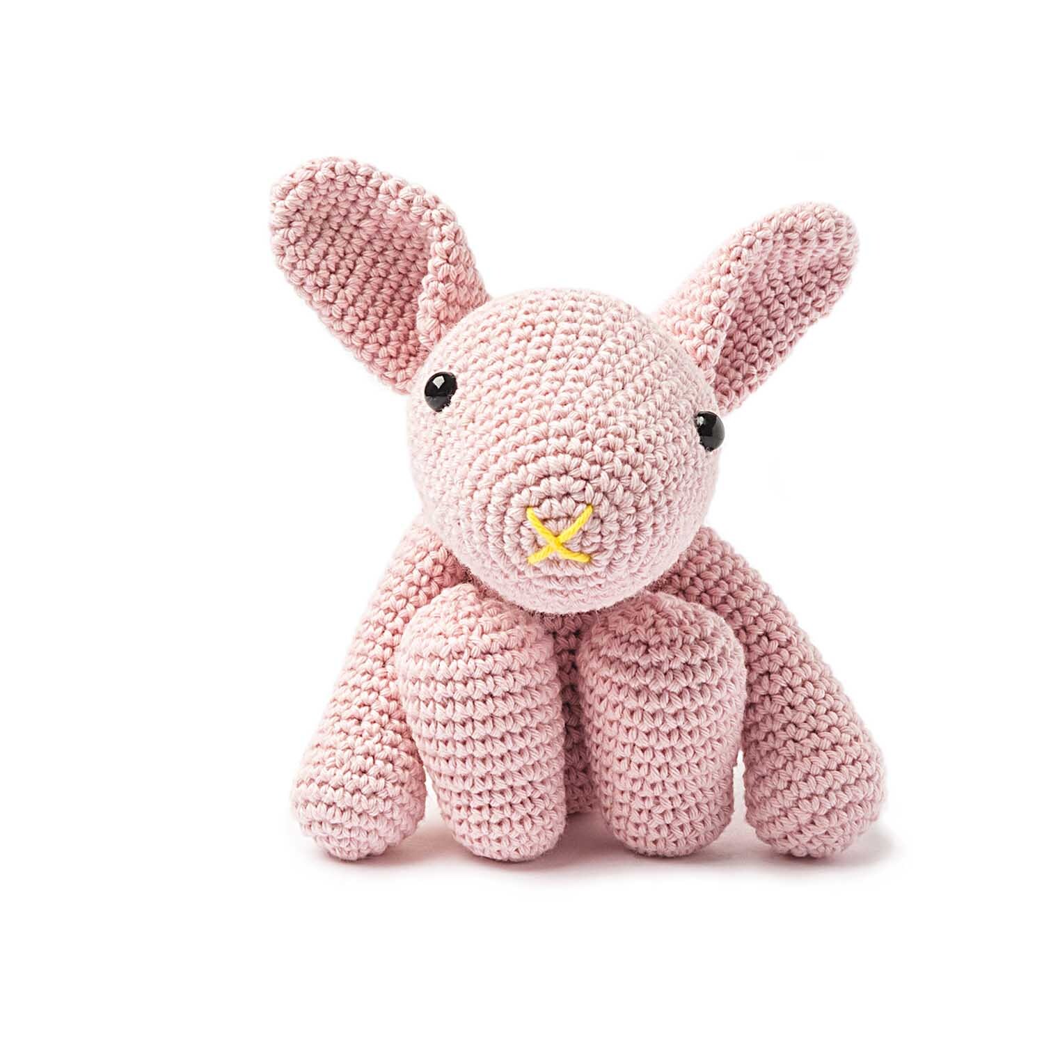 Knöpfe braun-schwarz 5mm 4 Stück mit Steg. Gehäkeltes rosa Kaninchen mit langen Ohren und schwarzen Augen. Ideal für Kinder.