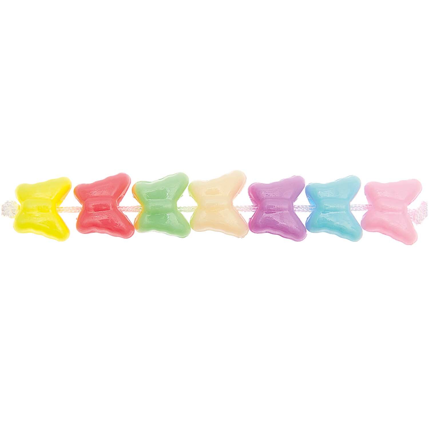 itoshii Schmetterling Perlen in Pastellfarben, 35 Stück, aufgereiht in Gelb, Rot, Grün, Blau, Lila und Rosa. Ideal für kreative Designs.